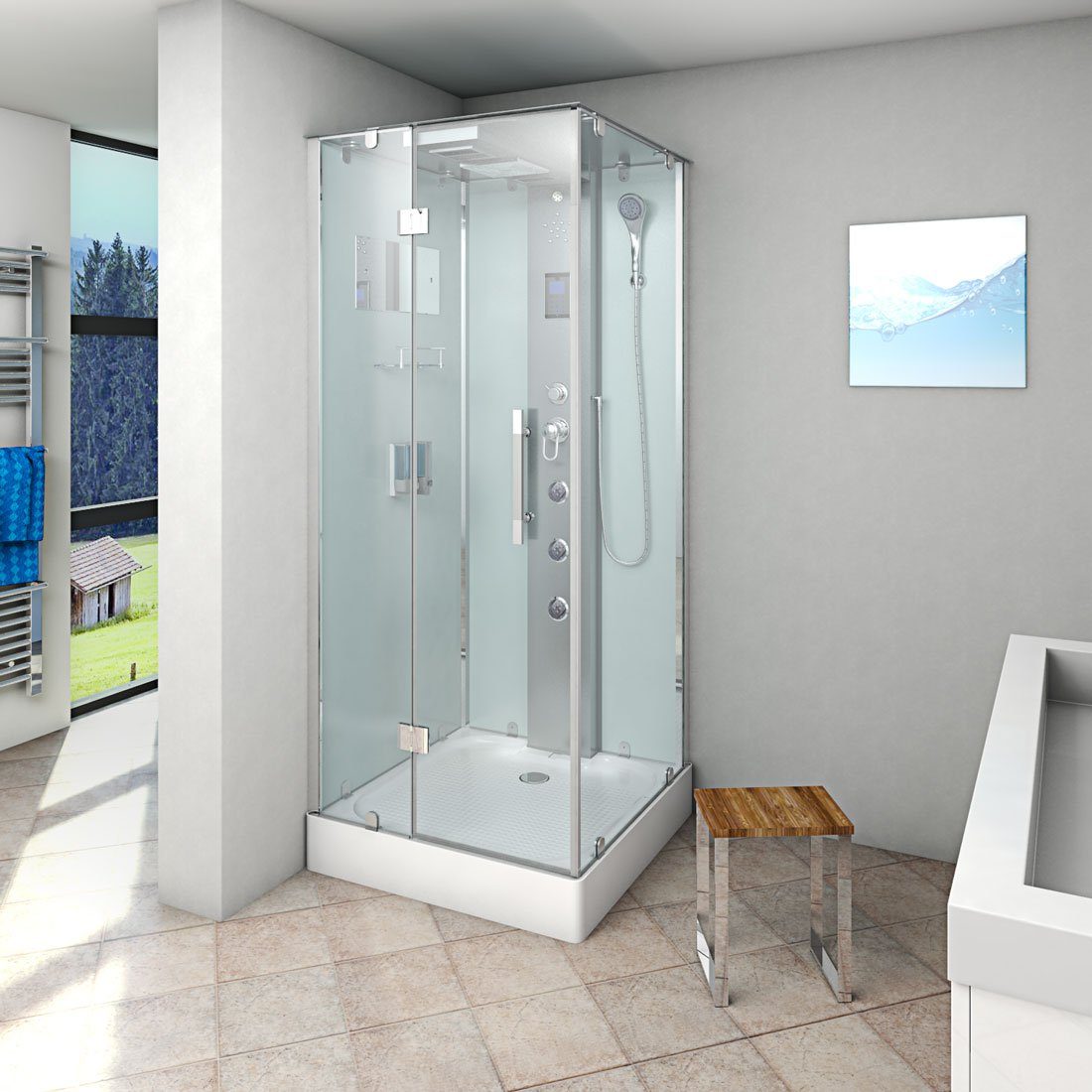 Thumbnail - AcquaVapore Komplettdusche Duschkabine Dusche D38-00L0 Weiß 80x80, Sicherheitsglas ESG, inklusive Duschwanne