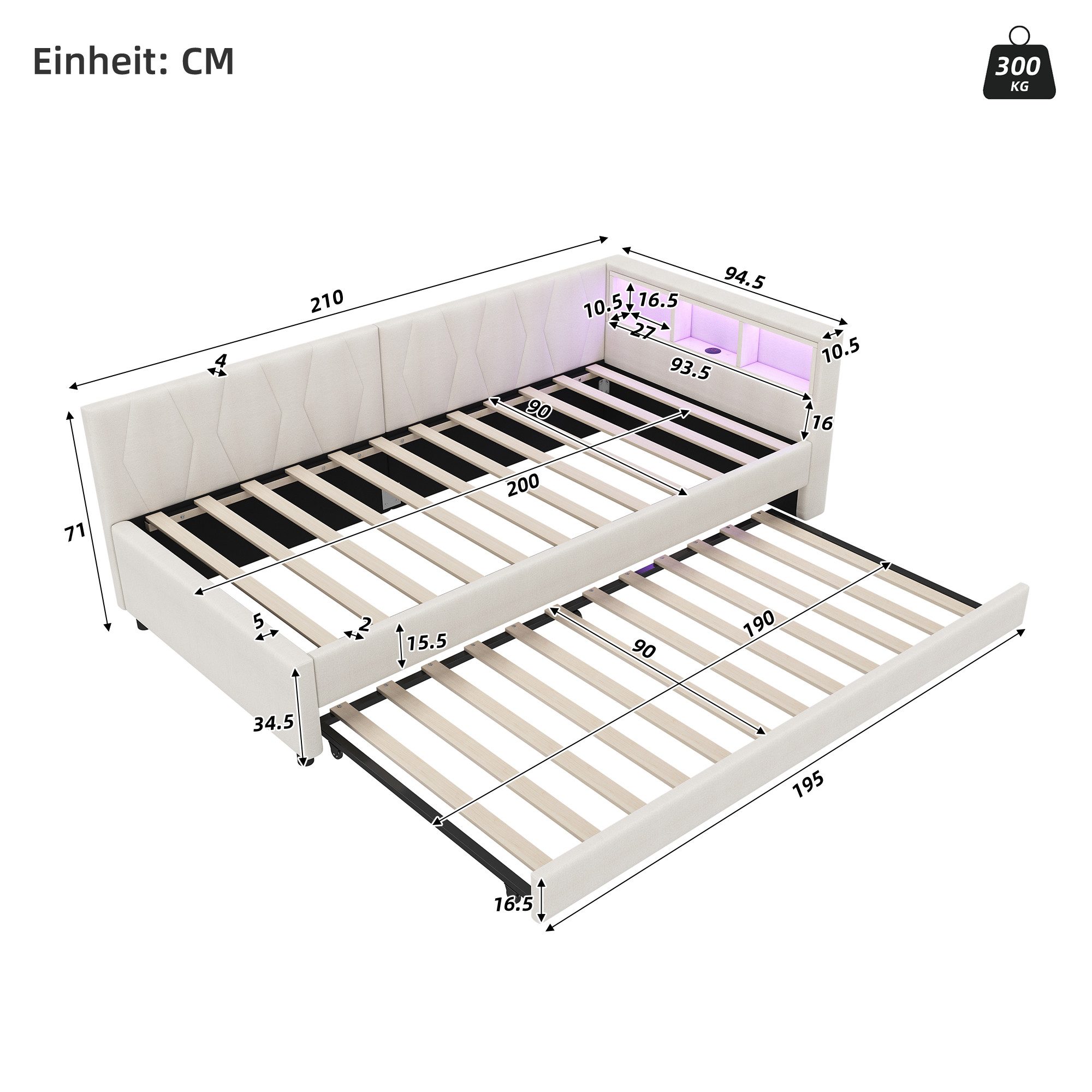 TavilaEcon Daybett Schlafsofa mit Lattenrost, Ablagefach, 90x200 cm günstig online kaufen