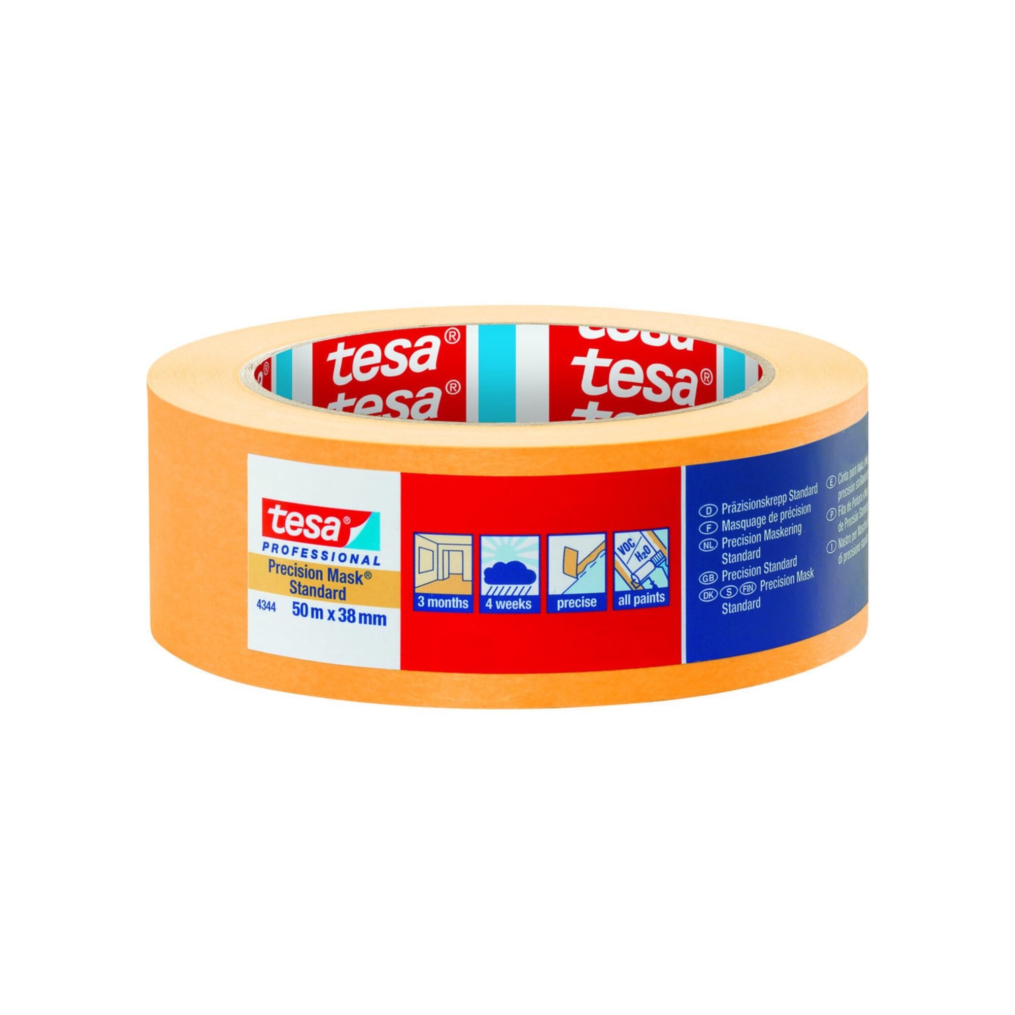 tesa Kreppband Präzisionskrepp 4344 Stand.glatt hellbeige L.50m B.38mm Rl.TESA 4 Stk