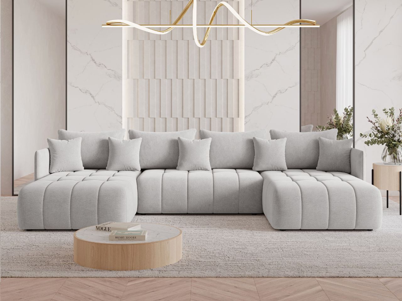 GrainGold Ecksofa U-Form Ardi U, Set, Bettkasten, Schaum, Wellenfedern, Schlaffunktion, DL-Mechanismus