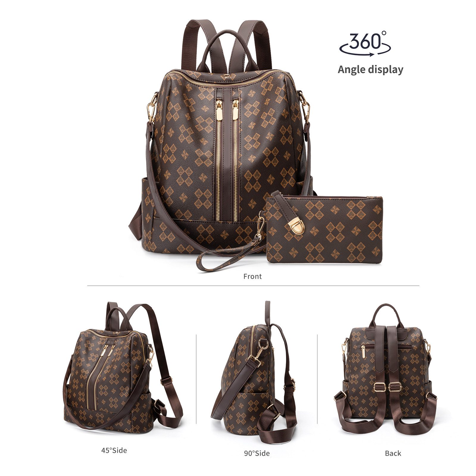 Toomoke Rucksack Damen Rucksack, Kleine 2 in 1 Rucksackhandtasche (Wasserdichte Leder Schultaschen, Geldbörse Umhängetasche Handtasche Rucksack), Geschenk,Anti-Diebstahl Tagesrucksack Schultertaschen
