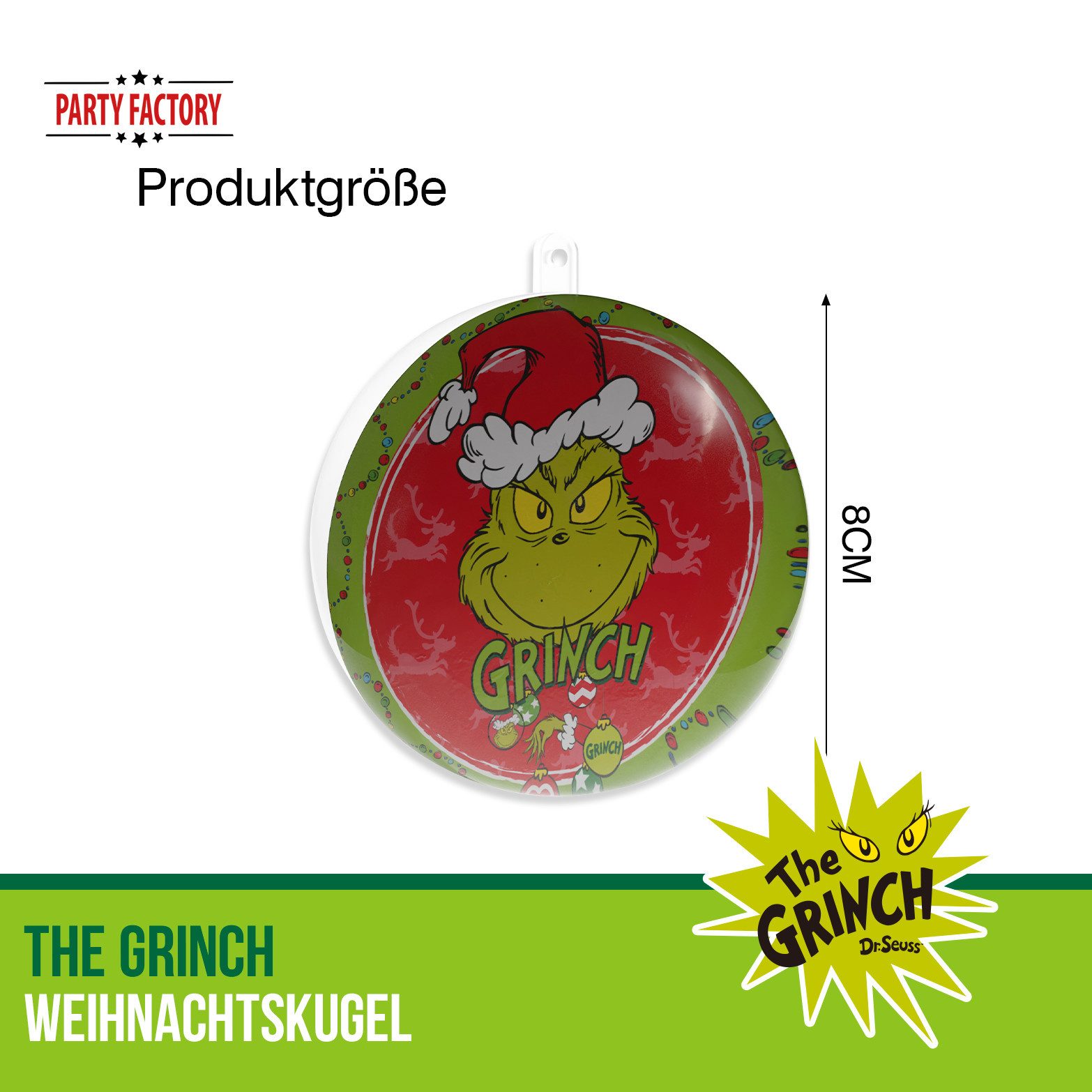 Party Factory Weihnachtskugelständer The Grinch Weihnachtskugel – festlicher Baumschmuck für Weihnachten