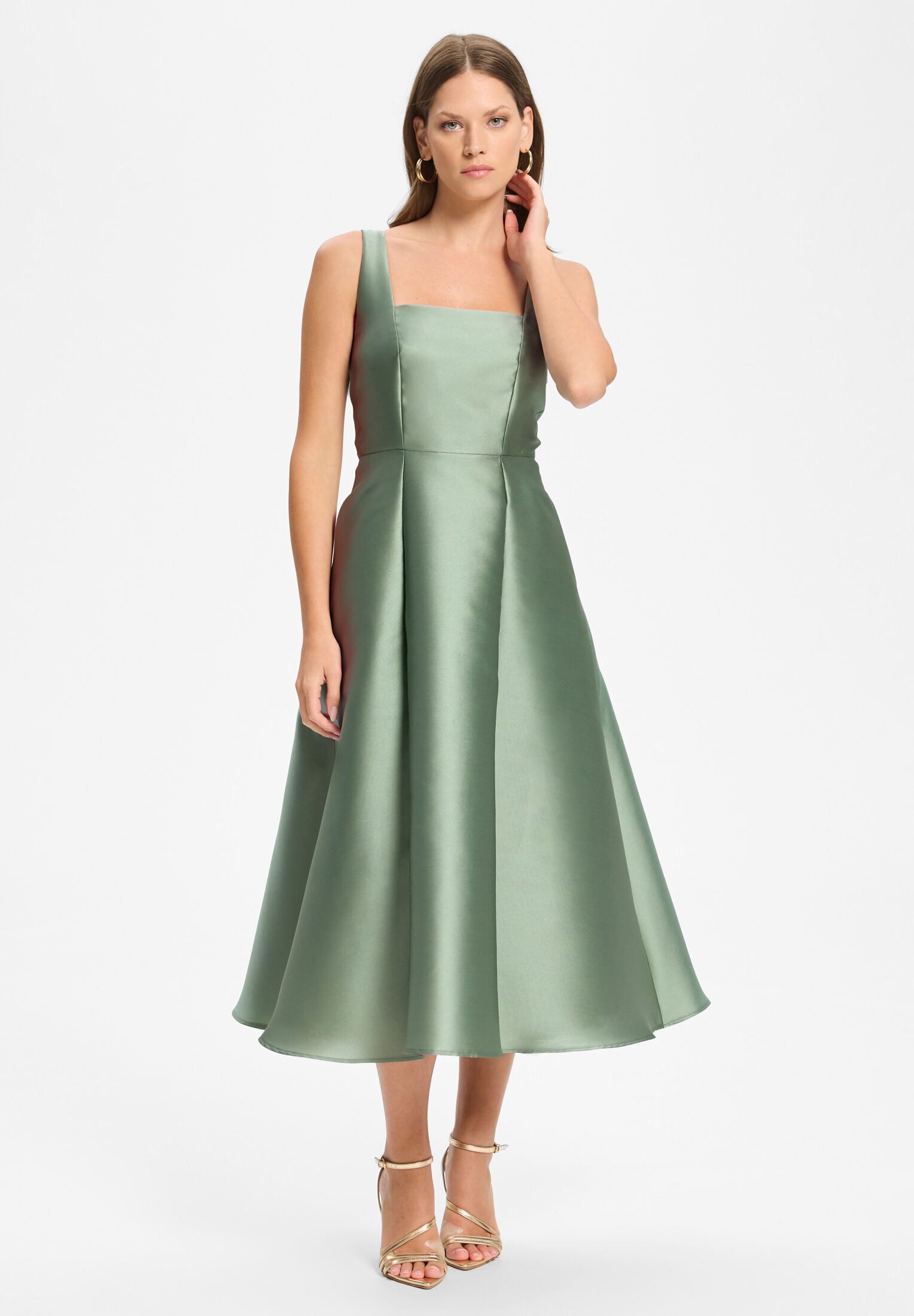 SWING Cocktailkleid - Cocktailkleid mit Karree-Ausschnitt aus Twill Taillierter Schnitt mit ausgestelltem Rockteil