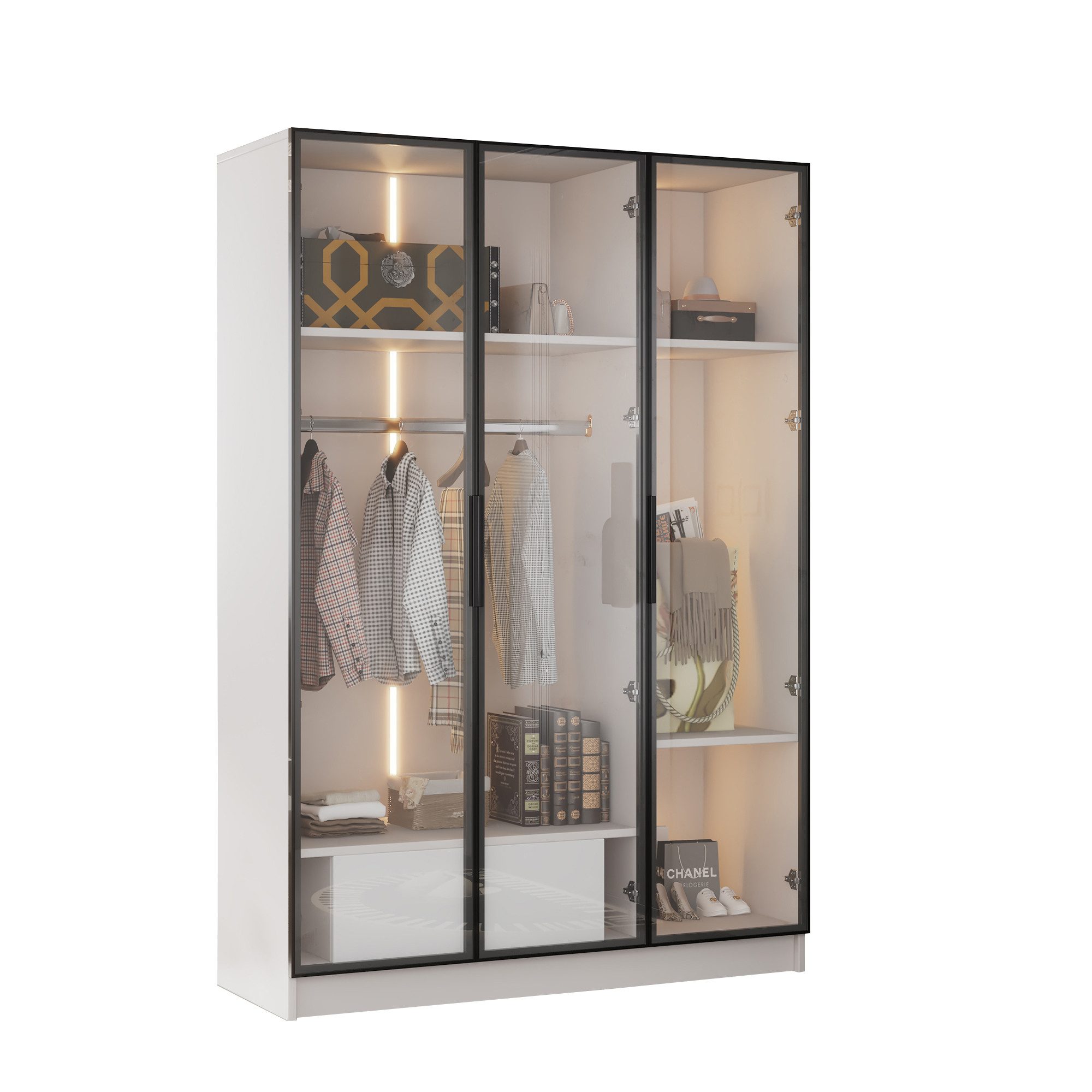 Merax Kleiderschrank Hochschrank, Vitrine mit Glastüren günstig online kaufen