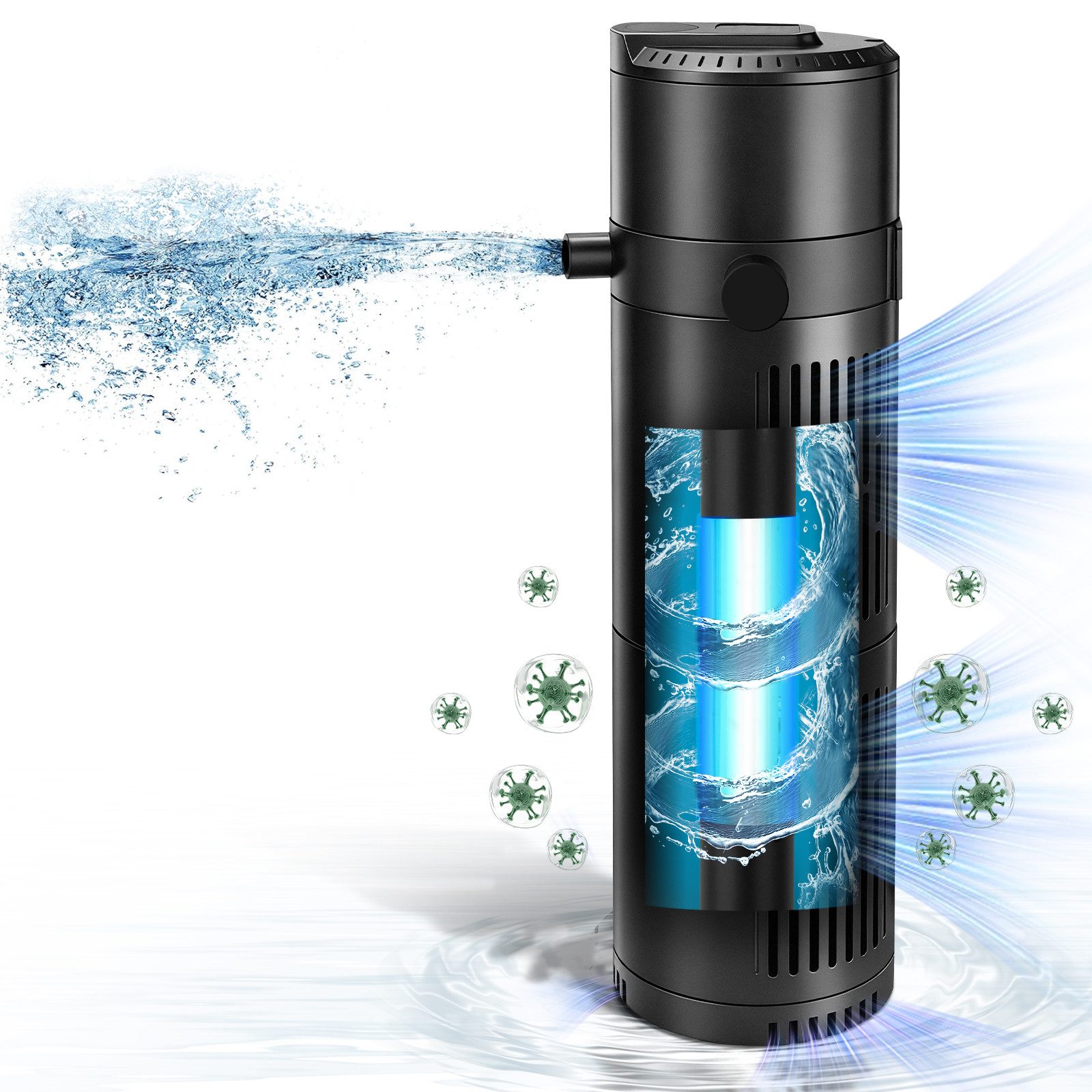 XERSEK Filterpumpe 4in1 UVC Klärer Aquarium Filter mit Timer Innenfilter für 150-700L (Mehrfunktionspumpe: Filtration, UV-Klärung, Belüftung, Strömung), Tauchpumpe Für stabiles Wasser, natürlichen Kreislauf, weniger Wechsel