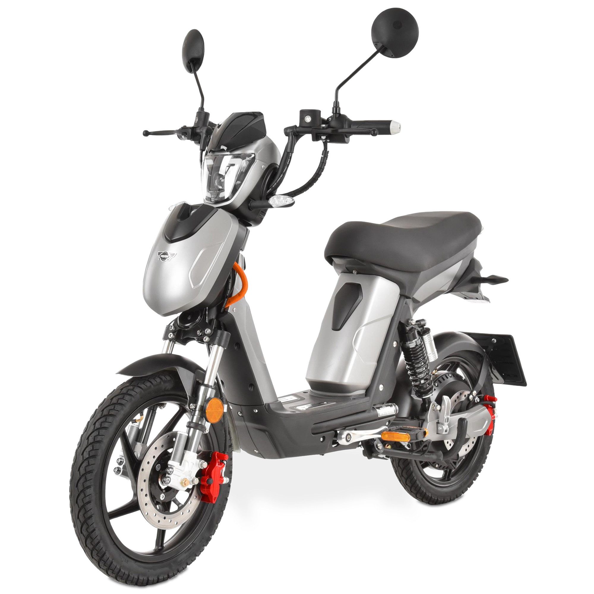 Hecht E-Mofaroller BETIS Silver 48V Lithium-Akku bürstenloser Motor, 45 km/h, mit Straßenzulassung Scheibenbremsen Pedalantrieb LED