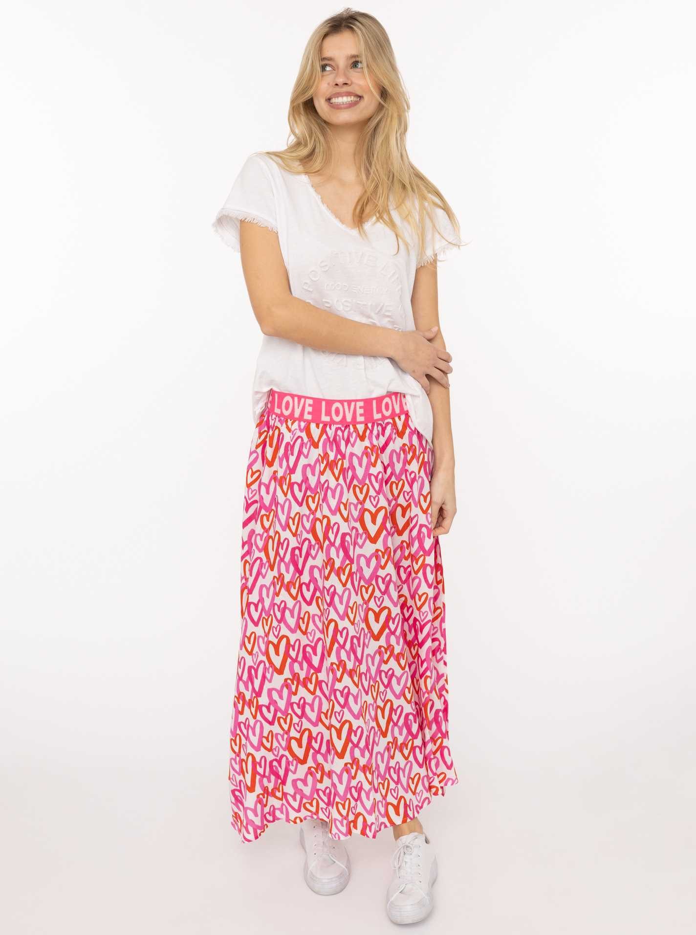 Zwillingsherz Maxirock "Love Hearts" Herzmuster, Gummizug mit Schriftzug, leichtes Material, knöchellang