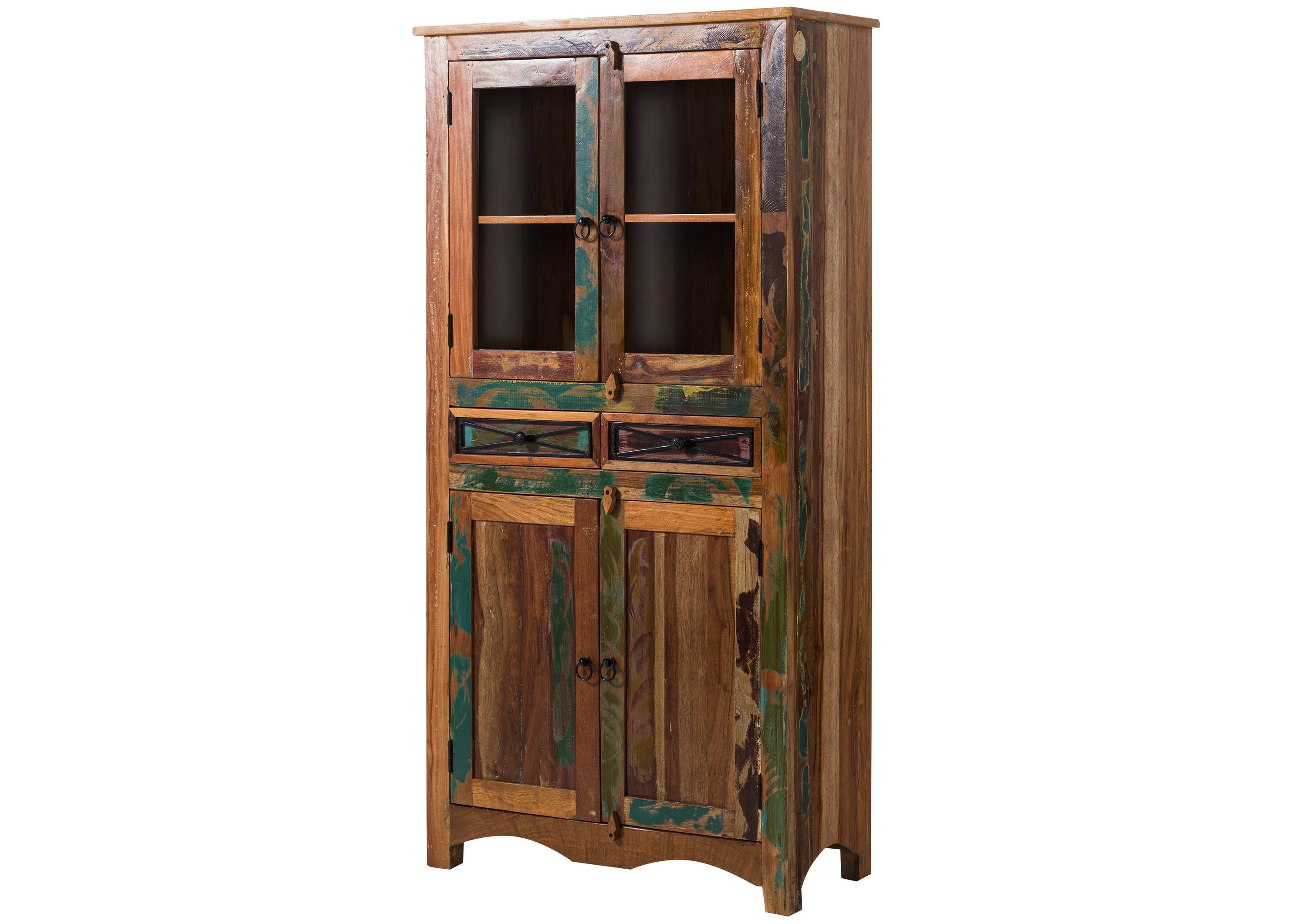 Massivmoebel24 Standvitrine NATURE OF SPIRIT (Altholz 90x40x180 mehrfarbig lackiert NATURE OF SPIRIT #08) Altholz 90x40x180 mehrfarbig lackiert NATURE OF SPIRIT #08