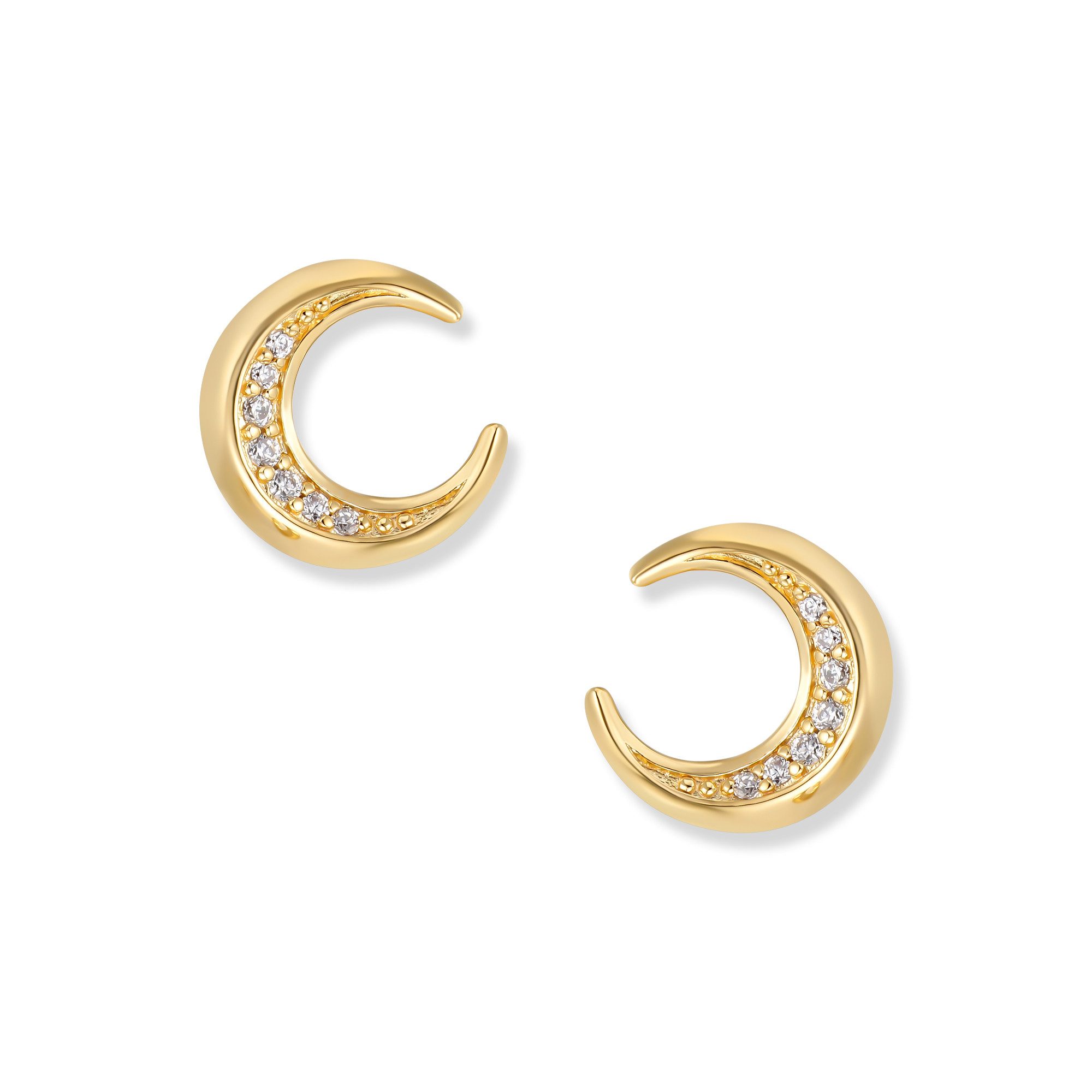 Seinerzeit FLORA & FAUNA Paar Ohrstecker Muna Gold Mond Ohrringe, Material: 925 Sterling Silber, vergoldet mit Emaille