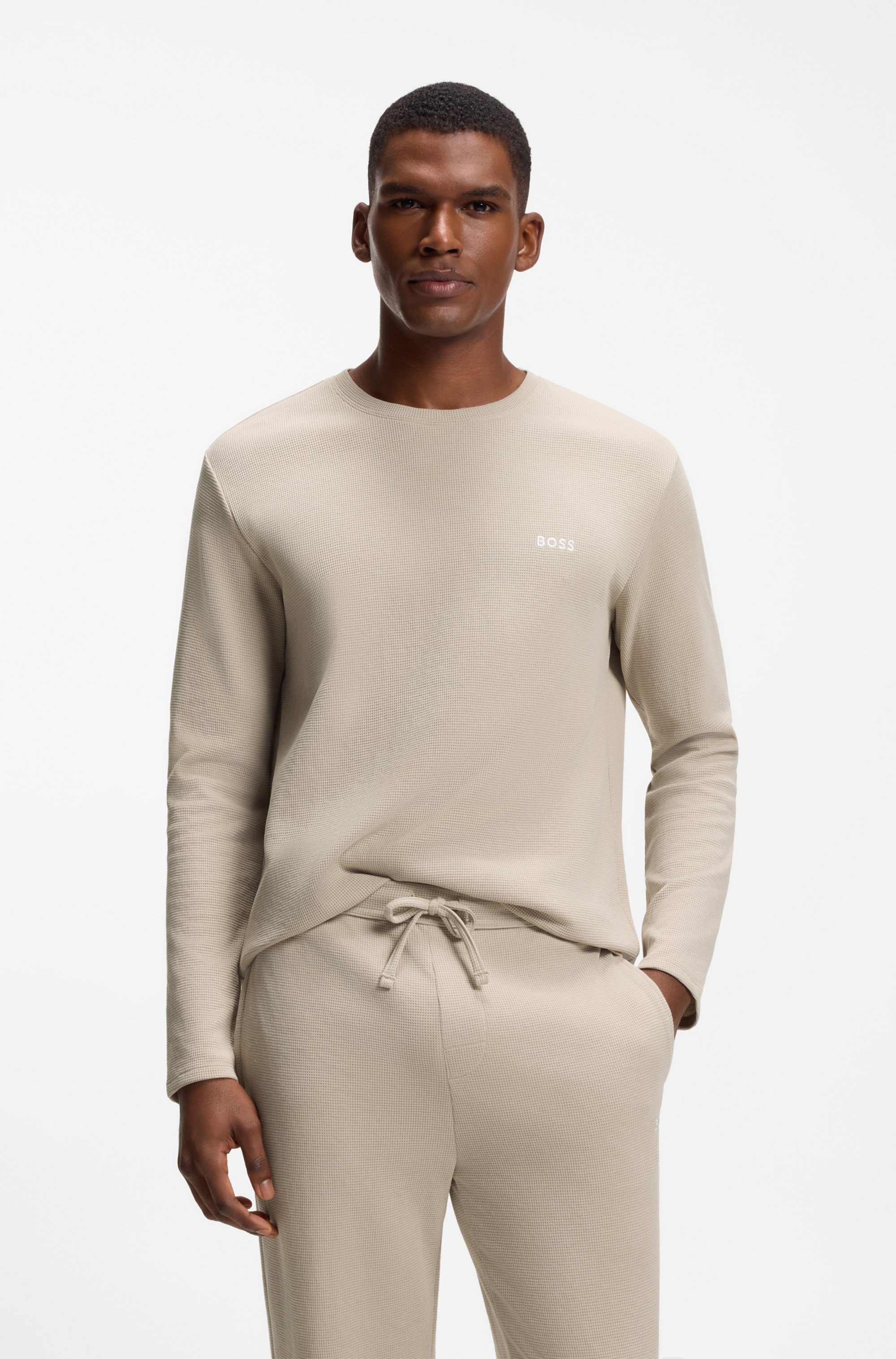 BOSS Pyjamaoberteil Waffle LS-Shirt