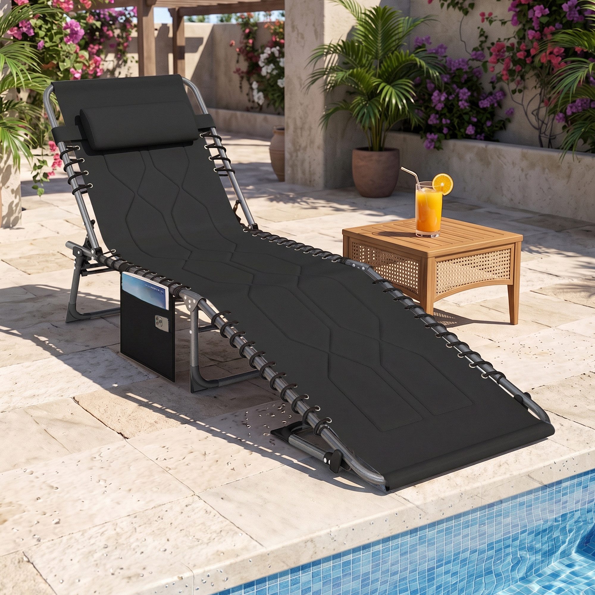 Outsunny Gartenliege Liegestuhl, wetterfeste Campingliege bis 130 kg belastbar, Sonnenliege, 1 St., Klappliege, Stahl Oxford-Stoff Schwarz 188 x 57 x 30 cm