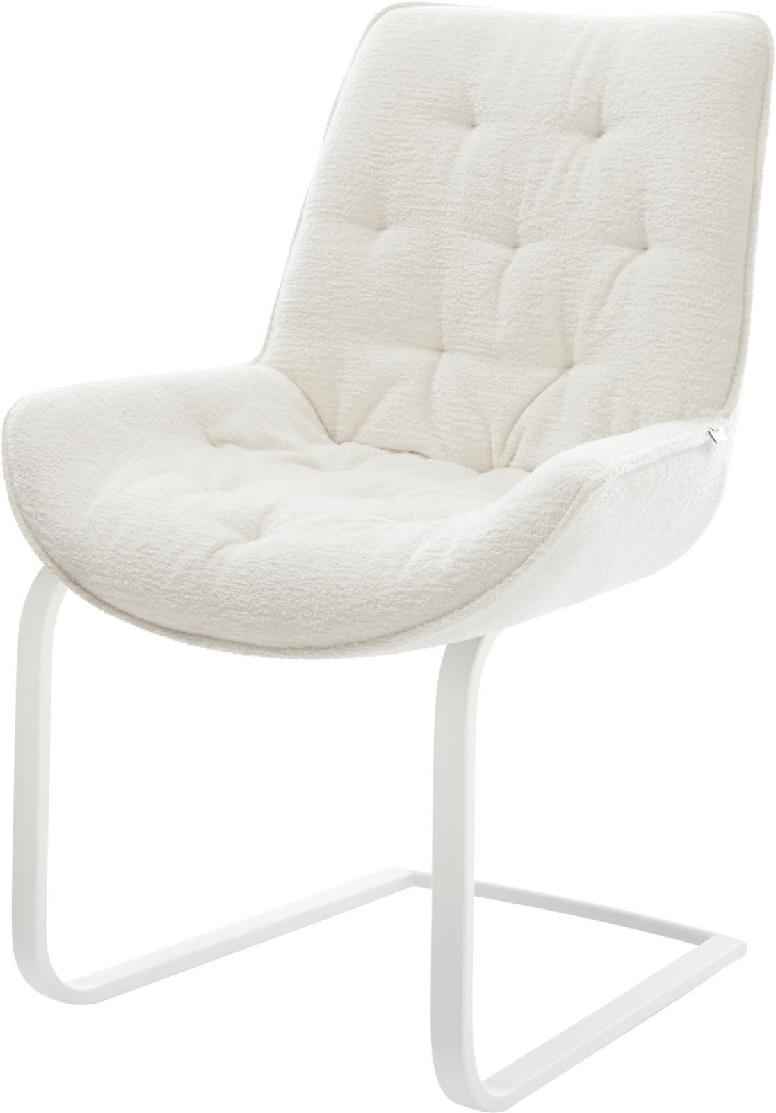 DELIFE Polsterstuhl Taimi-Flex, Freischwinger flach Weiß Bouclé Soft Beige