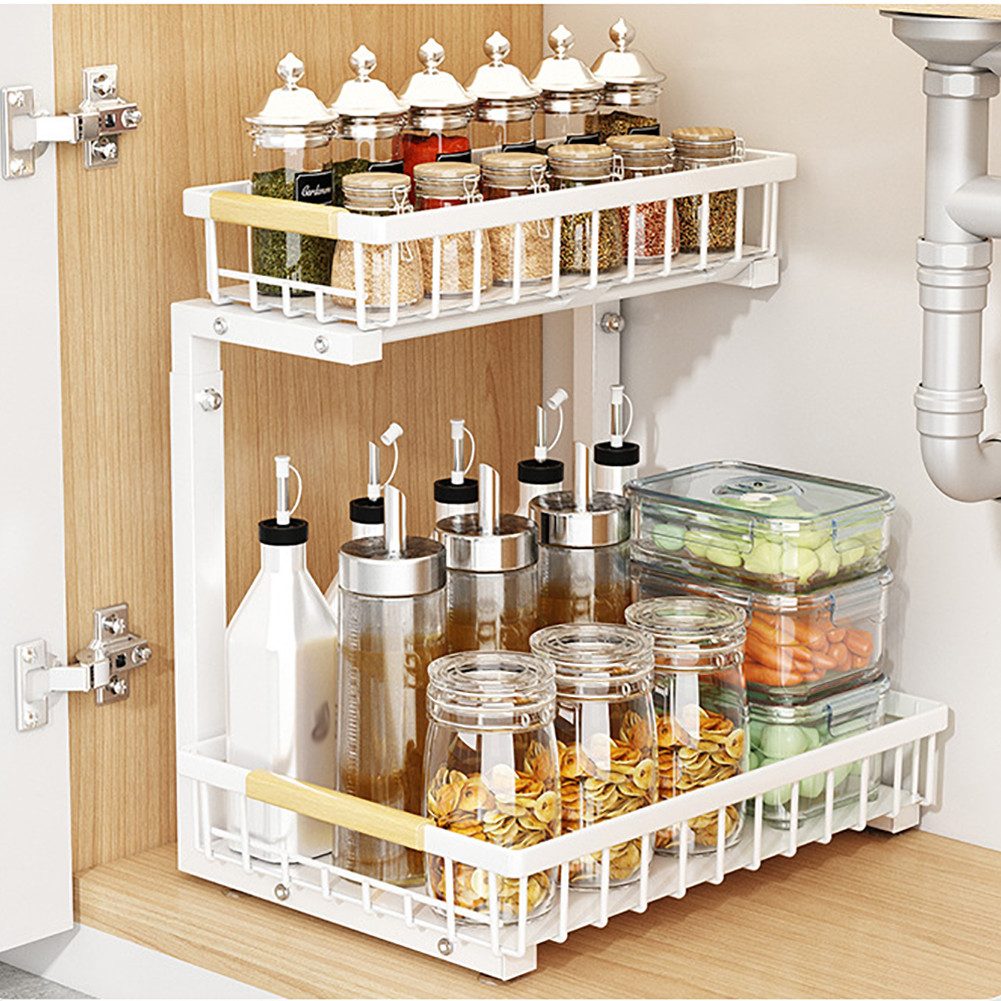 GarveeMore Küchenorganizer-Set Unter Waschbecken Organizer, Ausziehbarer Schrank Organizer 2 Tier, Slide Out Sink Regal Kohlenstoffstahl Schrank Lagerung Regale unterdem