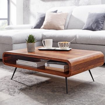KADIMA DESIGN Couchtisch Massivholz Tisch – modern & elegant – mit Staufach – Sheeshamholz