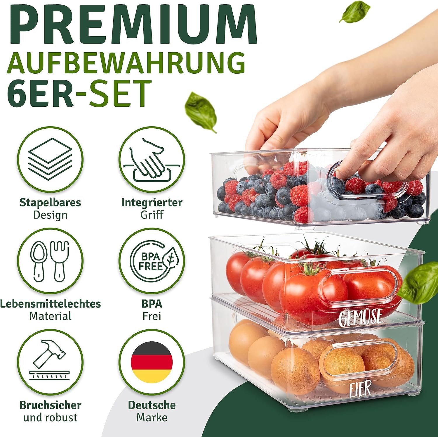 YMQHBS Aufbewahrungsbox Küchenorganizer-Set Kühlschrank Organizer (set, 6 St., Kühlschrank Aufbewahrungsbox), stapelbares Design – Bild 3 von 5