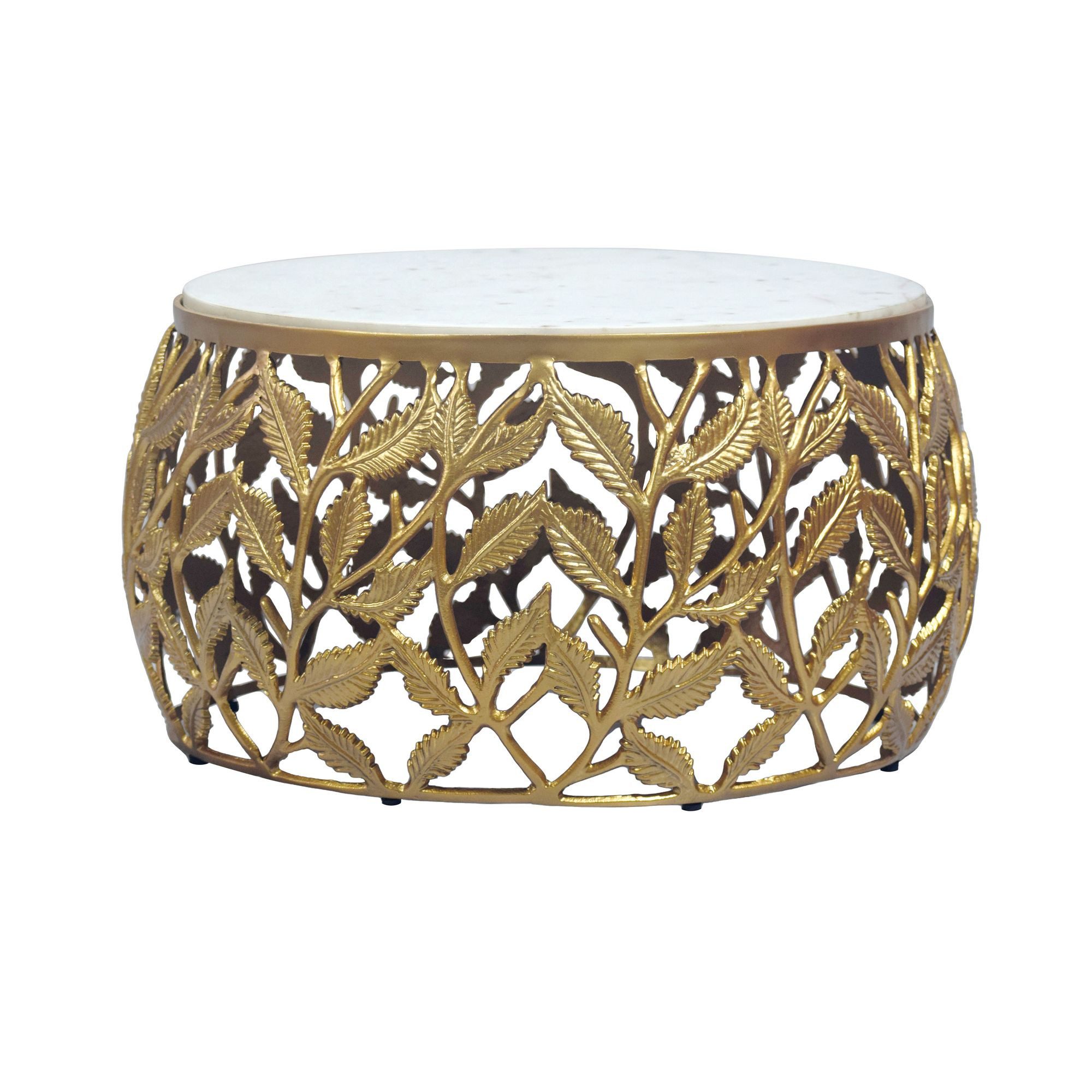 Wohnling Couchtisch WL7.342 60cm Gold Marmor Sofatisch Beistelltisch Wohnzimmertisch Alu (Natürliche Materialien treffen auf modernes Design), Runder Tisch mit stilvoller und stabiler Bauweise