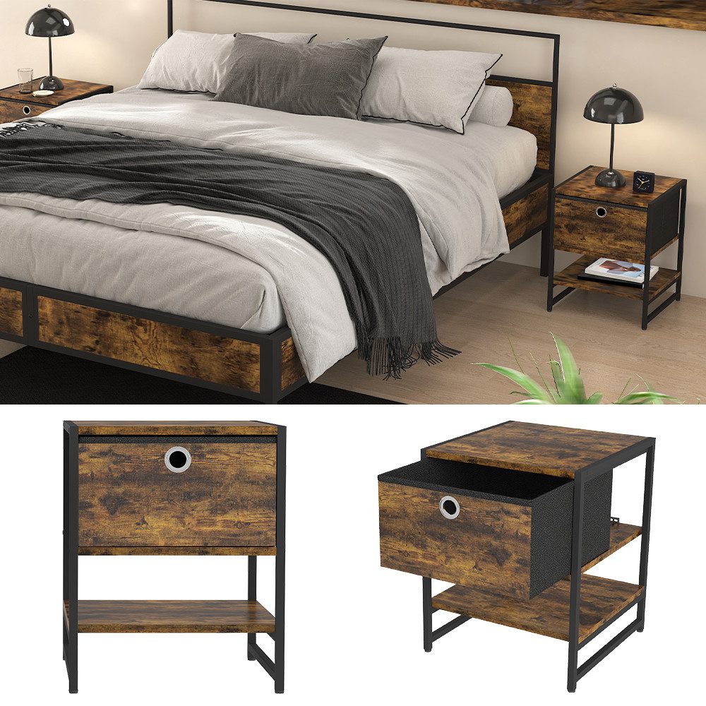 Vicco Nachtschrank Fyrk, Eiche rustikal, 40 x 50 cm 2er-Set günstig online kaufen