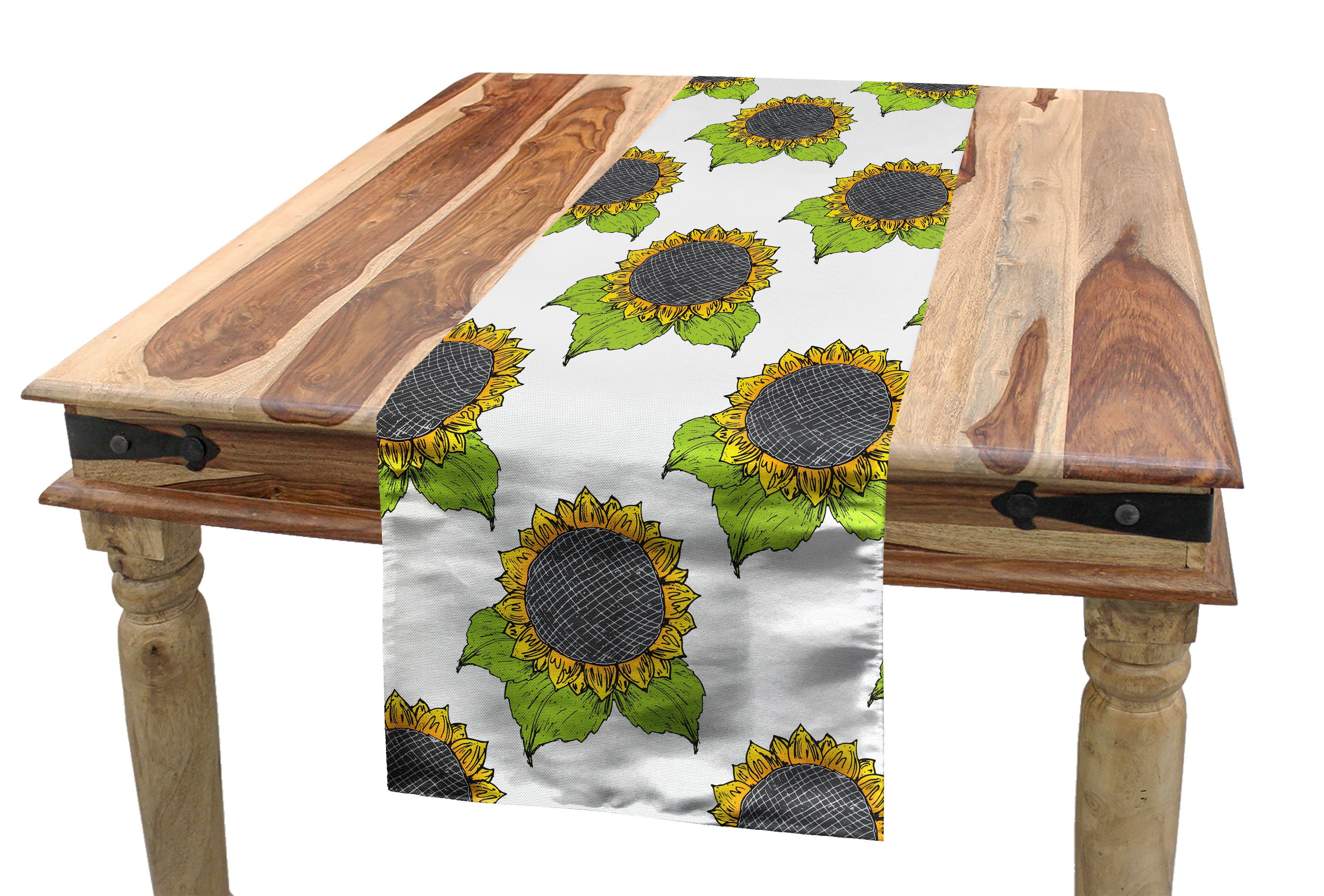 Esszimmer Abakuhaus Tischläufer, Tischläufer Rechteckiger Blumen Küche Dekorativer Frühlings-Sonnenblume-Skizze