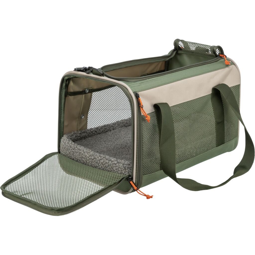 TRIXIE Tiertransporttasche Hundetransporttasche Marlon mit Netzeinsätzen - beige/olivgrün - 27 ×