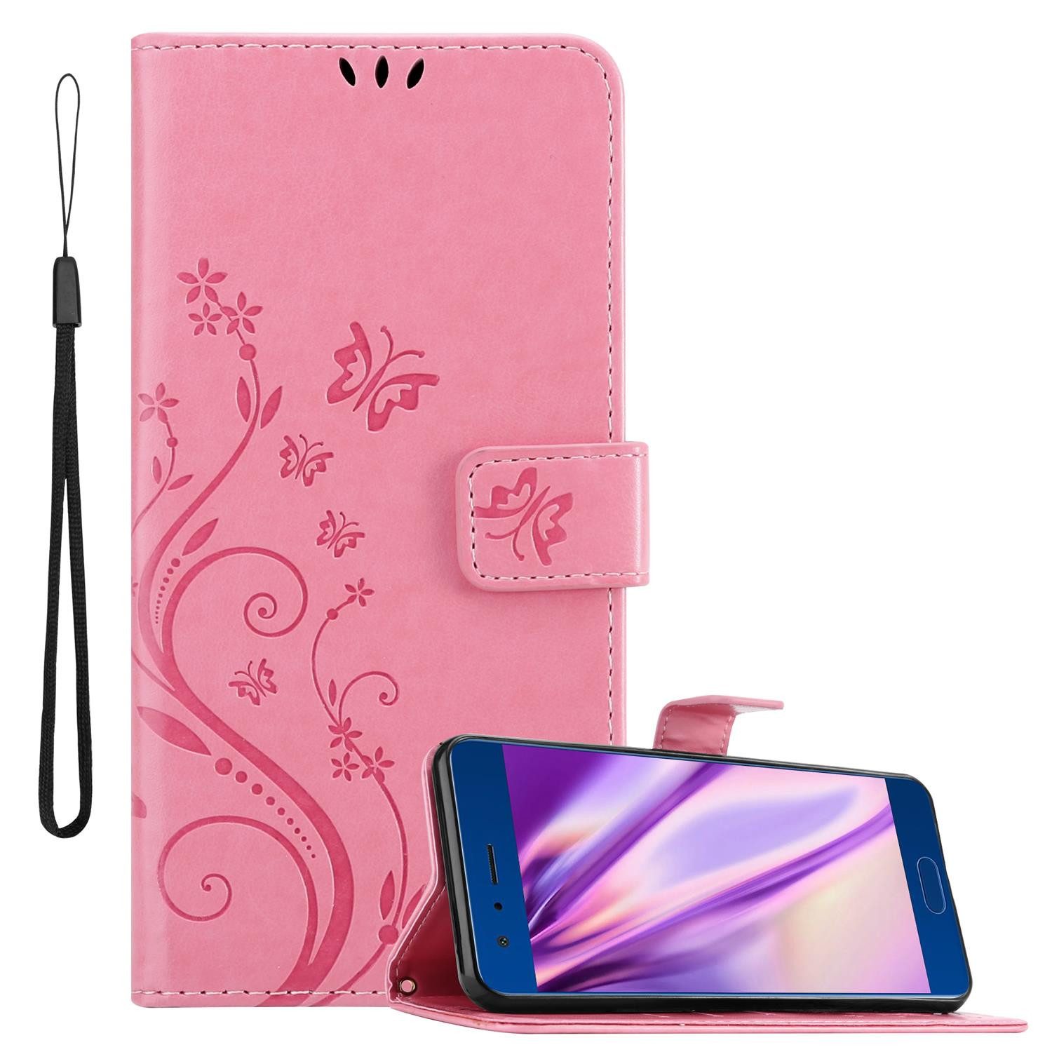 Cadorabo Handyhülle für Honor 9 Hülle Honor 9, Hülle Schutzhülle Blumen Flower mit Standfunktion Kartenfach Magnet