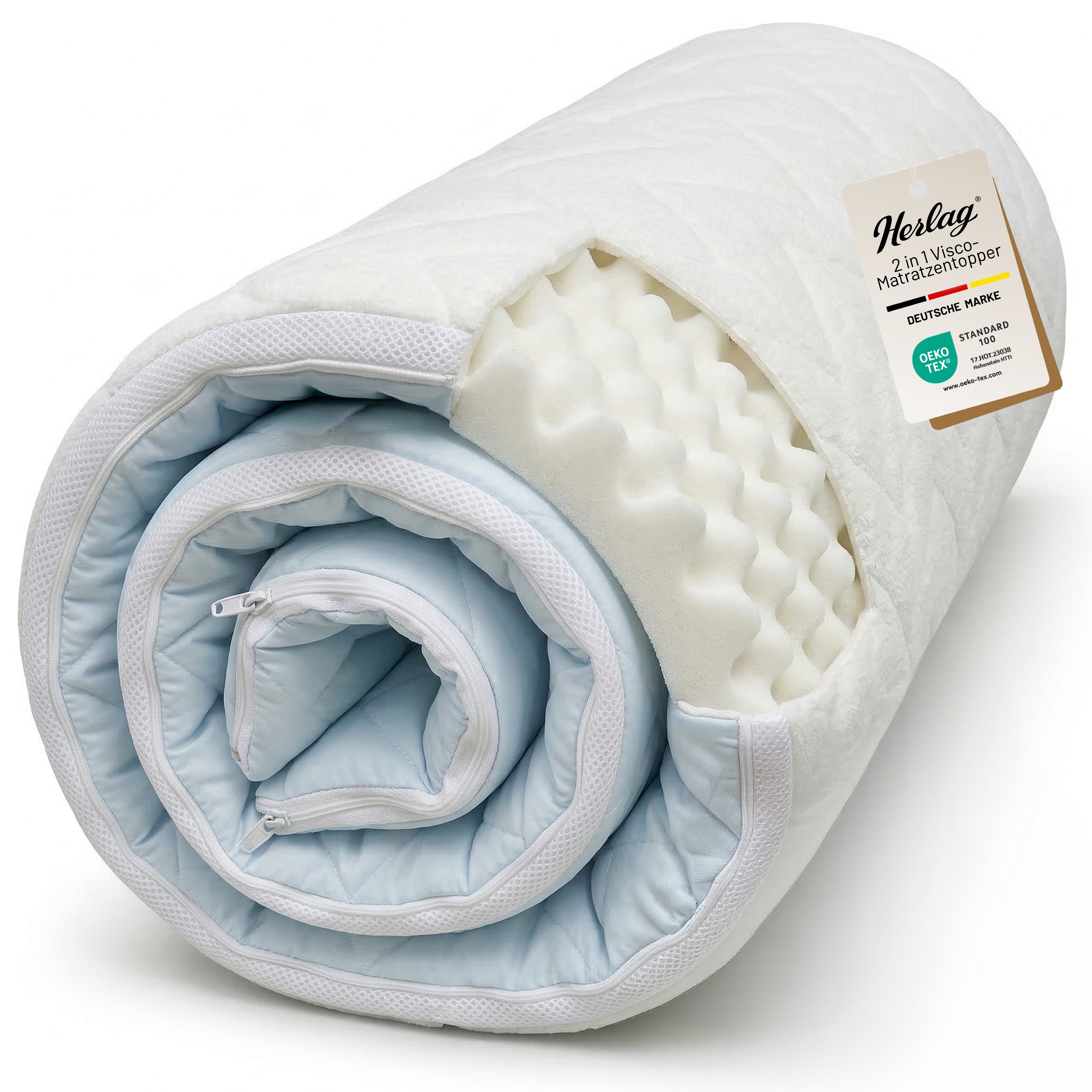 Herlag, Topper Matratzentopper Visco 2 in 1, 7 cm hoch – Wendbar Sommer/Winterseite – Memory Foam / 3 Größen