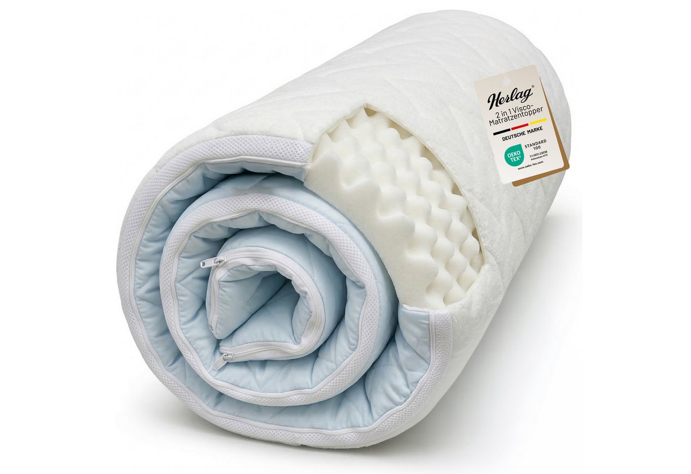 Herlag, Topper Matratzentopper Visco 2 in 1 kühlend, 7 cm hoch – Wendbare Sommer&Winterseite – Memory Foam 3 Größen