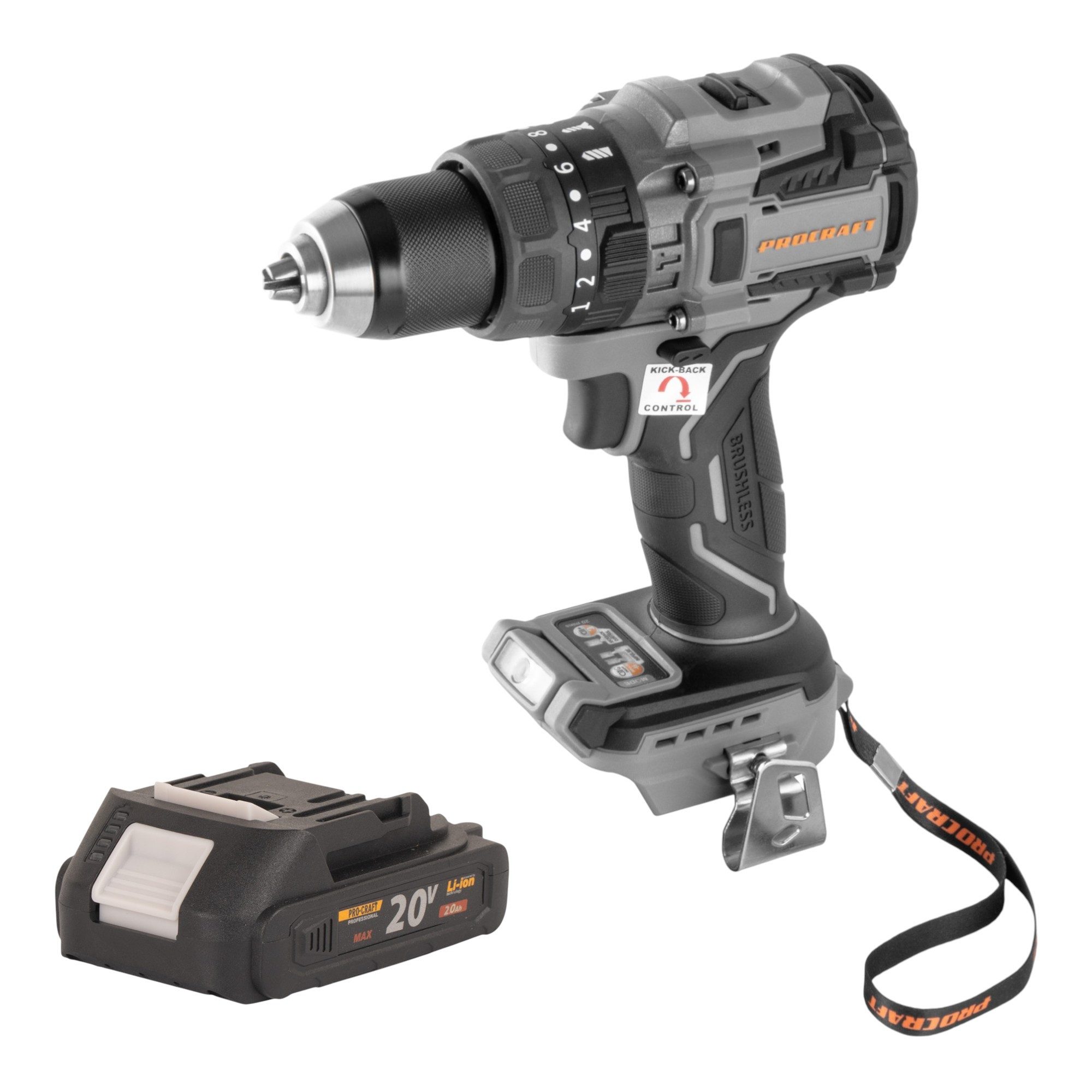 PROCRAFT industrial Akku-Schrauber CD20B-BB 20 V 150 Nm Brushless + 1x Akku 2,0 Ah - ohne Ladegerät