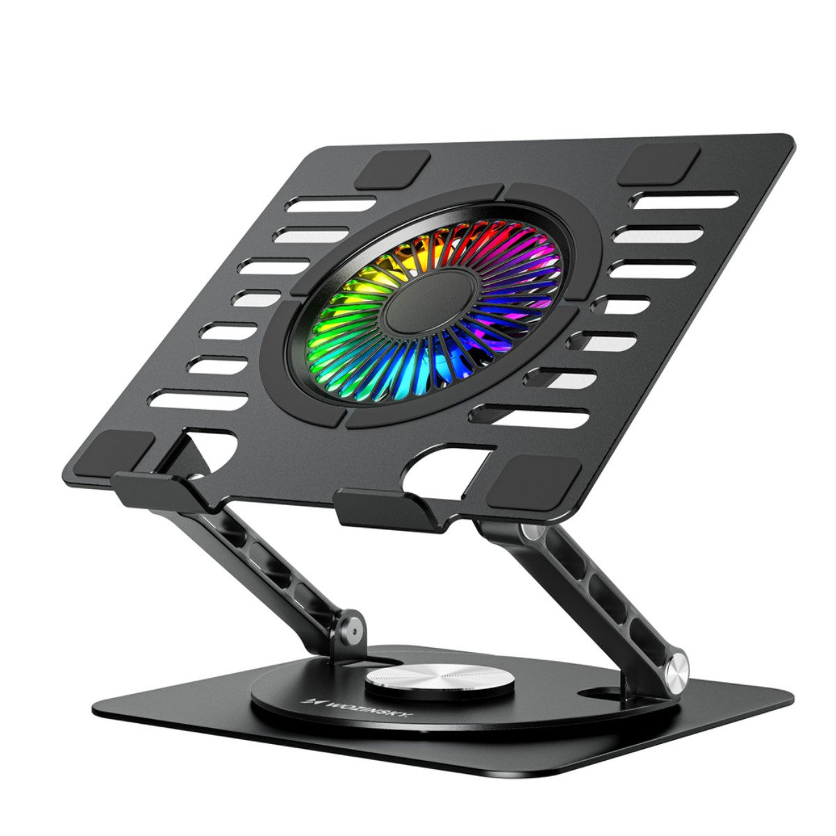Wozinsky Notebook-Kühler WDCX-X16-AS, 360° Drehfunktion, RGB-Lüfter, USB-Hub, Aluminiumdesign