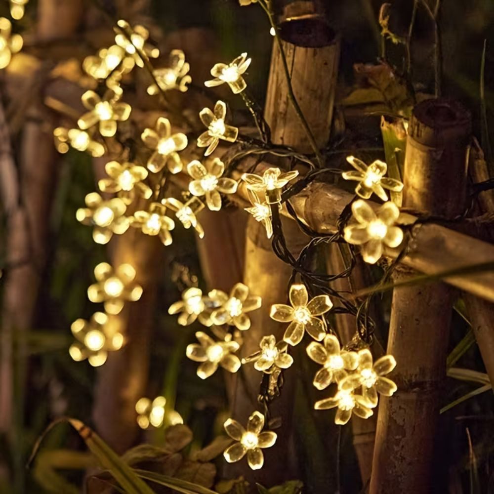 Montegoni LED-Streifen 5m 20 LED Solar Lichterkette Kirschblüten Beleuchtung LED 8 Modi, Warmes, gelbes Licht, Dimmbar, Solarbetrieben, Energiesparend – Bild 4 von 5