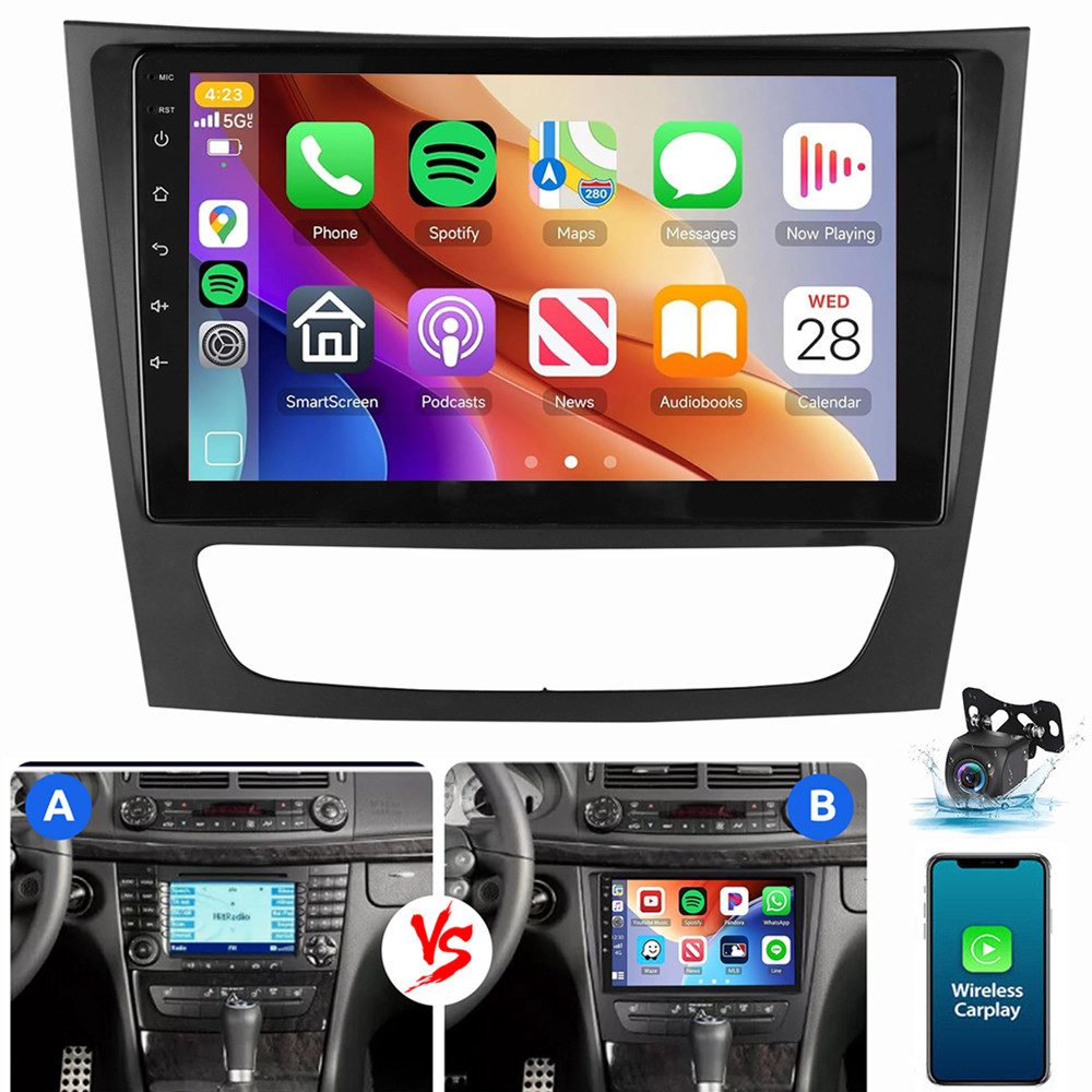 ESSGOO Für Mercedes E-Klasse W211 W219 Android 15 GPS NAVI Autoradio Navigationsgerät (Carplay Android Auto Navi WIFI BT EQ)