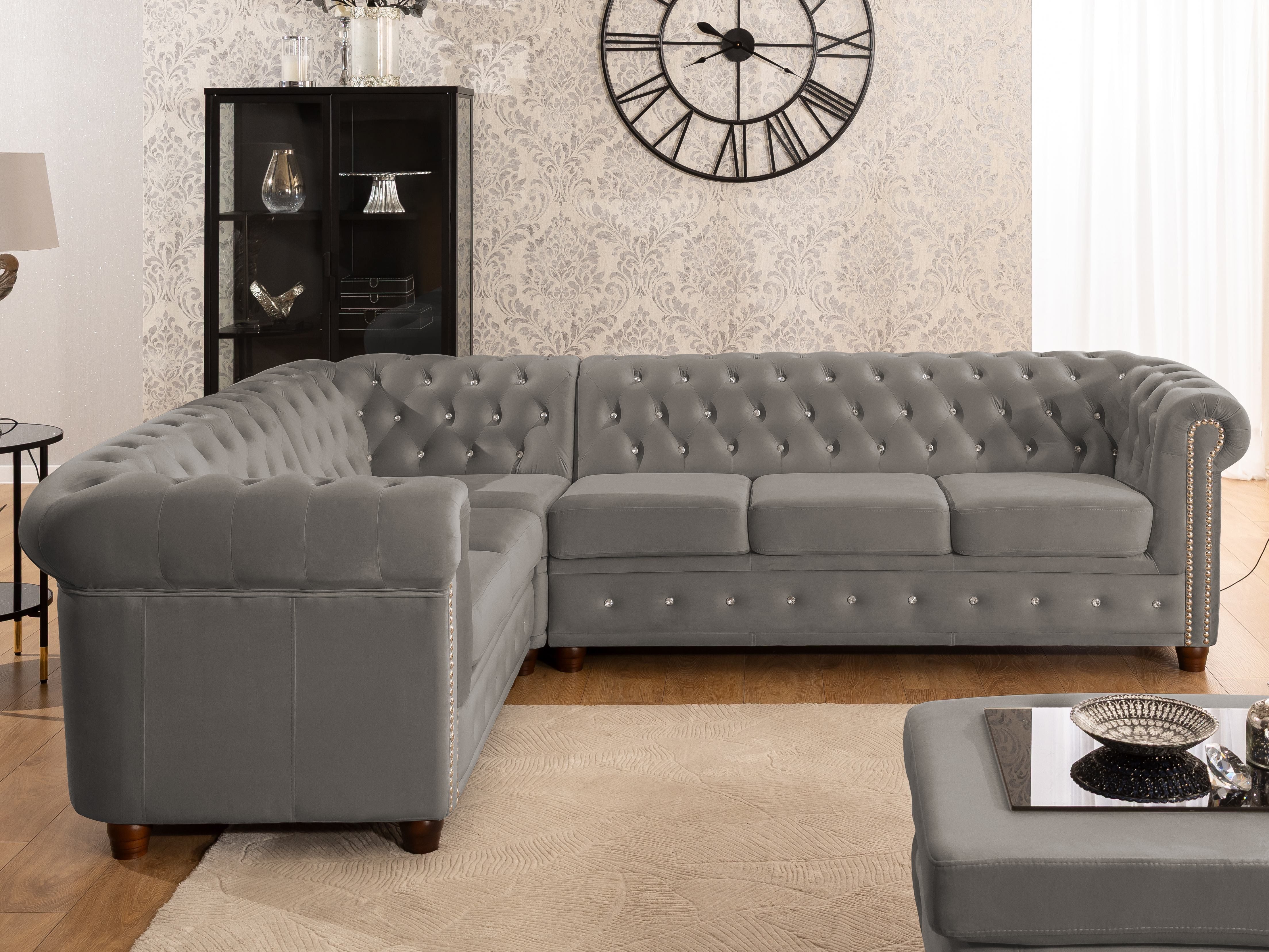 S-Style Möbel Ecksofa Chesterfield L-Form Cleo Blink aus Samt mit Kristalls günstig online kaufen