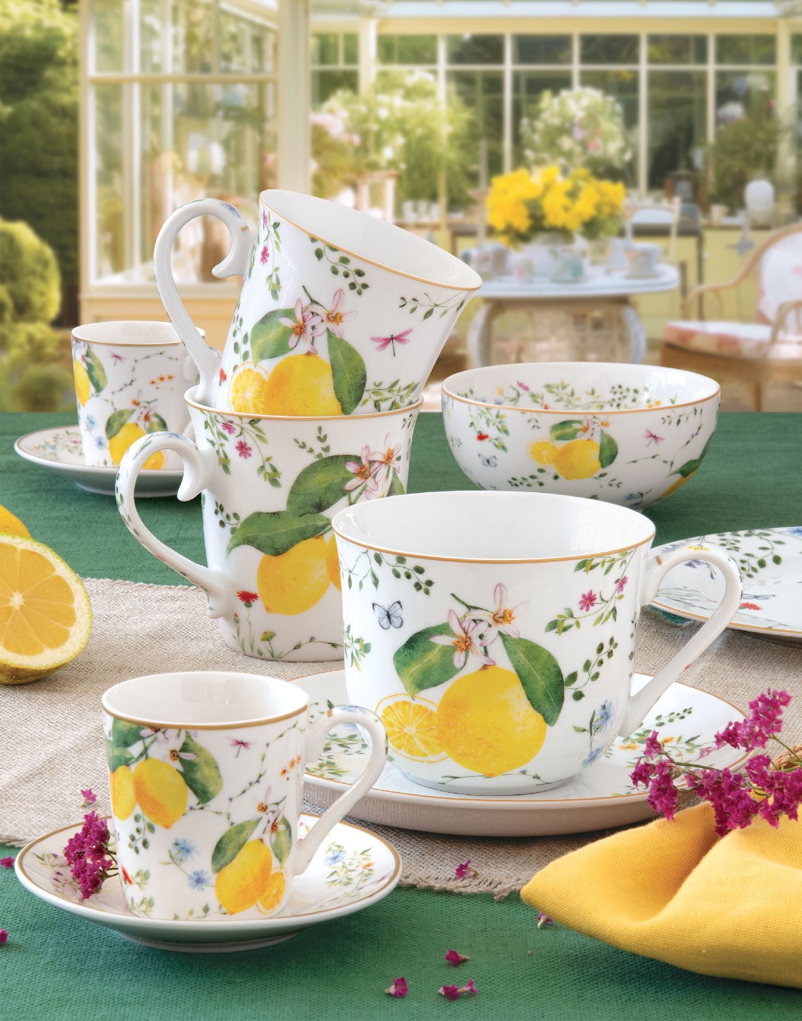 EasyLife Speiseteller Fleurs et Citrons, Spülmaschinengeeignet, Mehrfarbig, Zitronen, H: cm