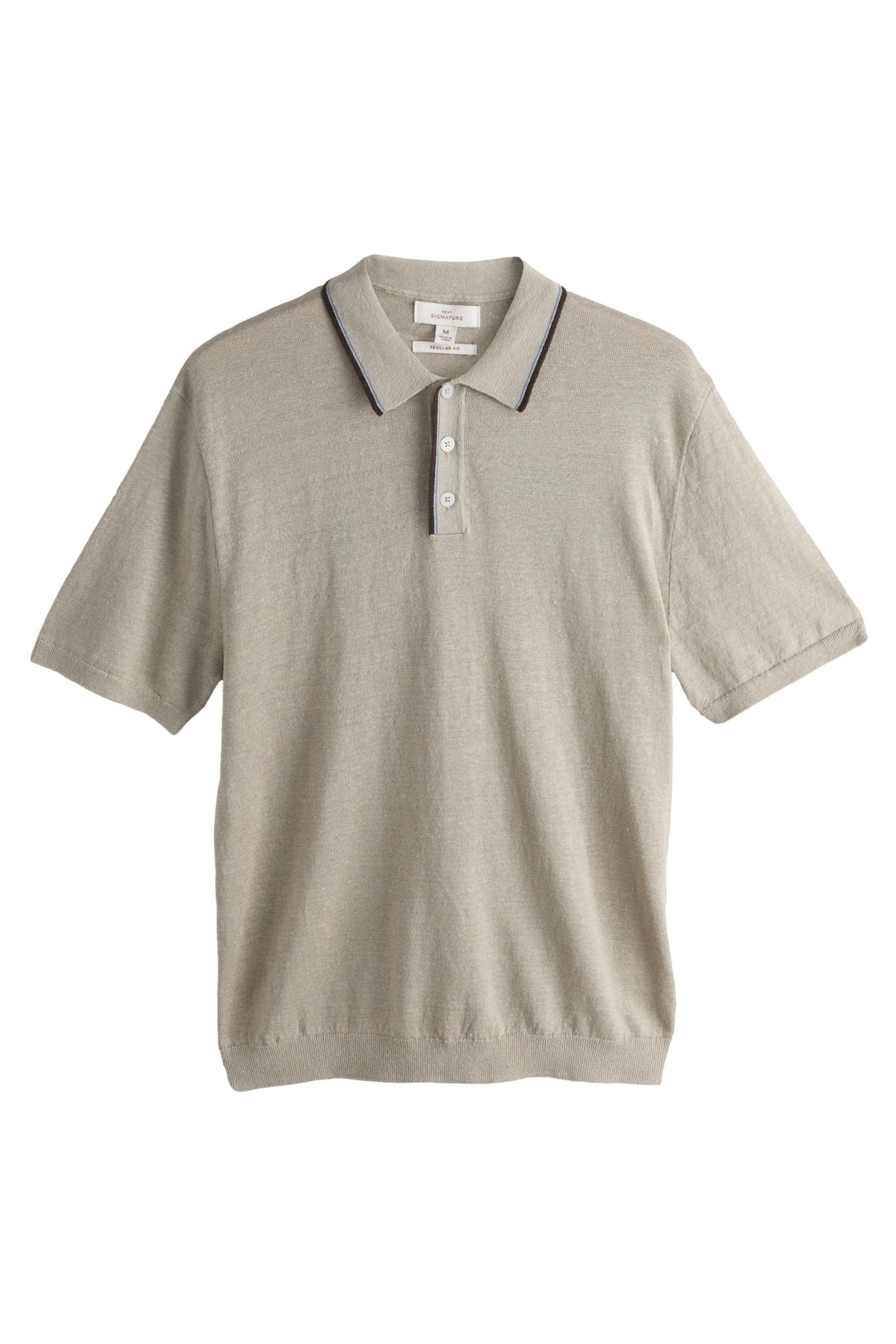 Polokragenpullover Signature Regular Fit Strick-Poloshirt mit Leinen