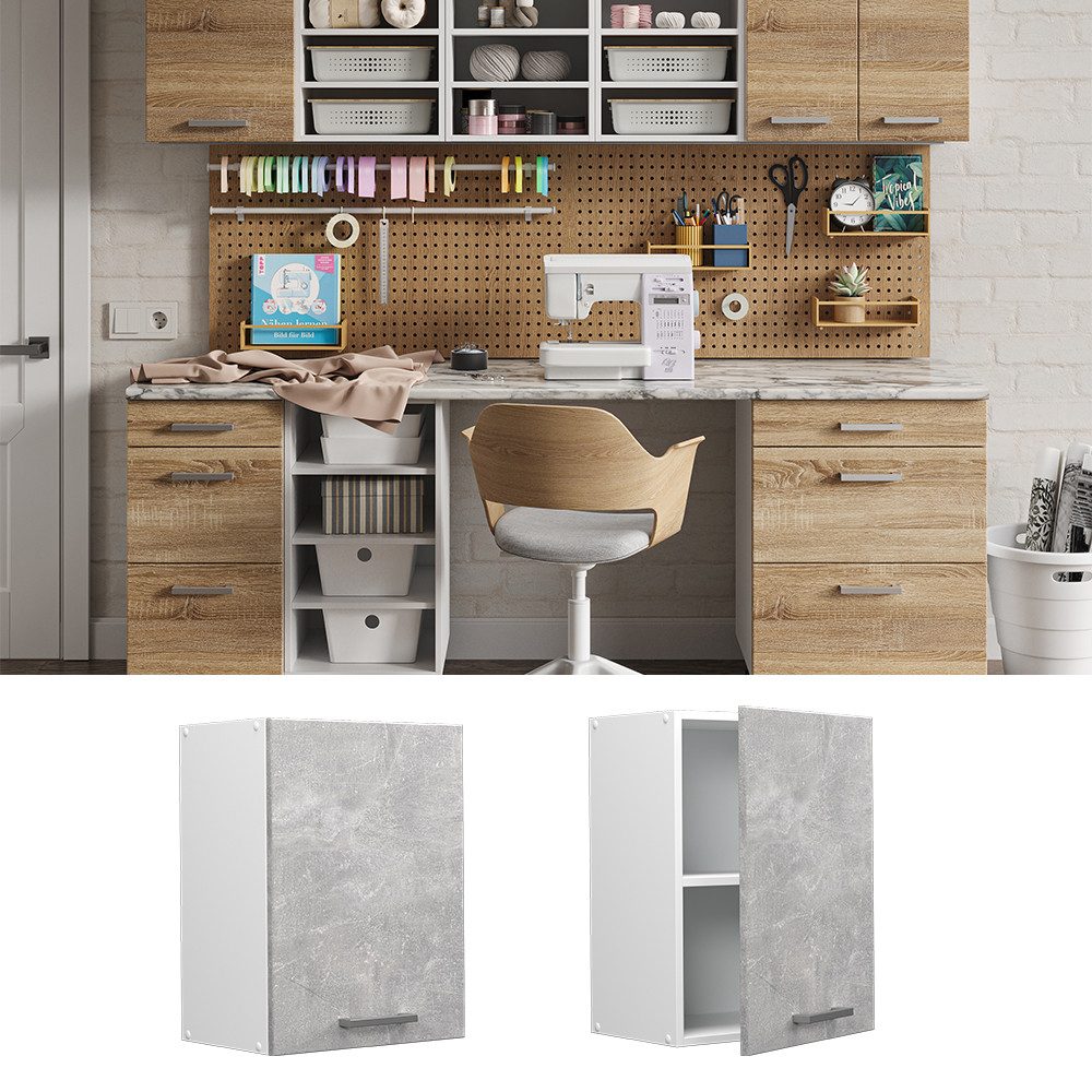 Vicco Schranksystem R-Line, Beton/Weiß, 45 cm günstig online kaufen