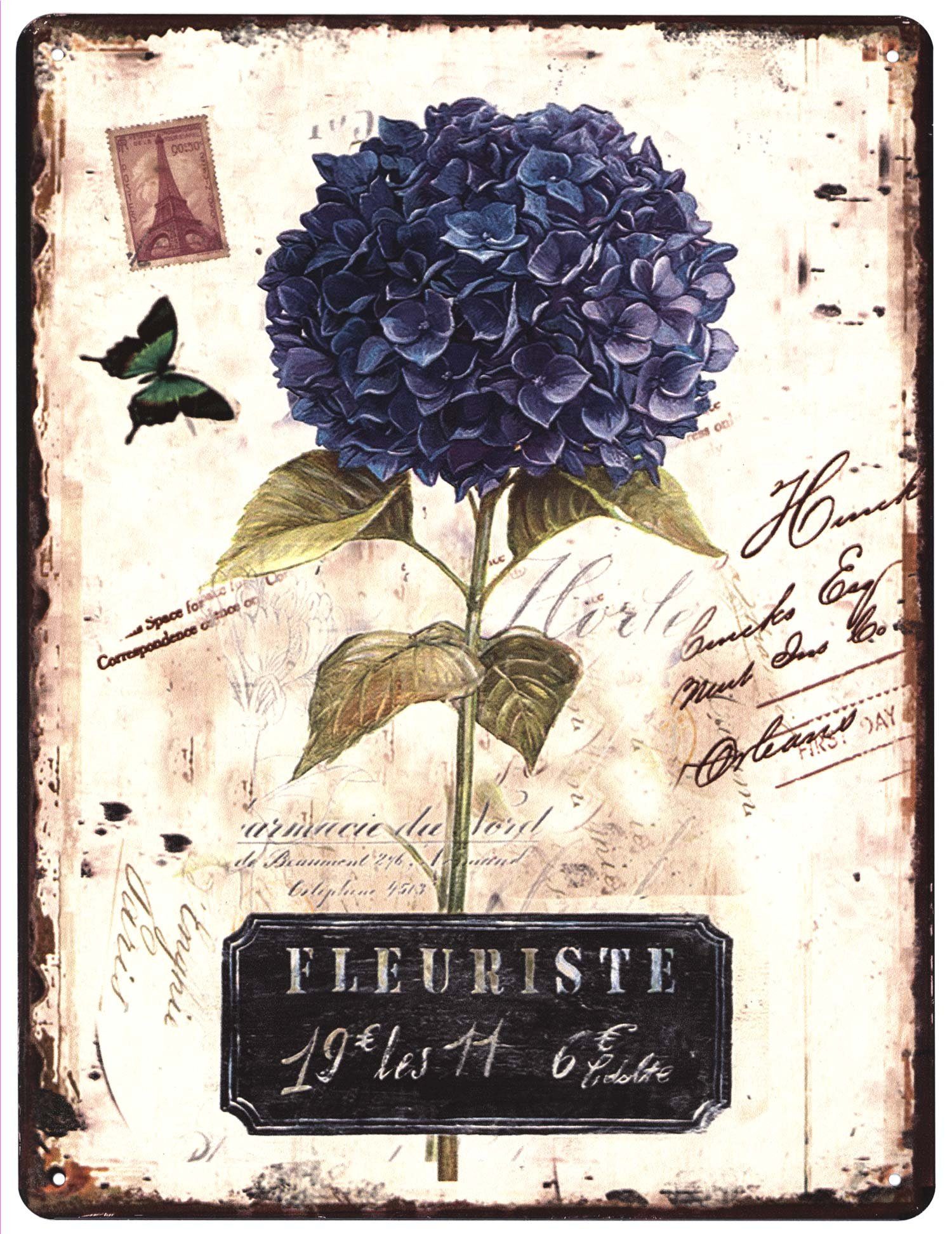 Metallschild Blechschild Fleuriste Lila Blume