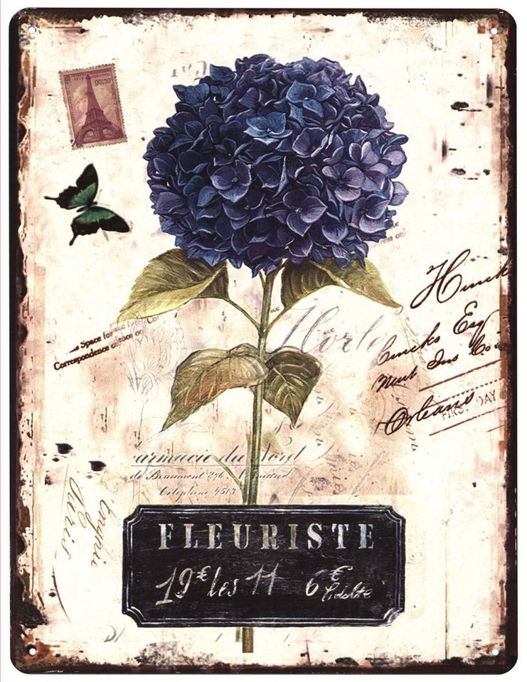 Shabby Blechschild Lavendel Schmetterling Vintage Nostalgie Bild Wanddeko 