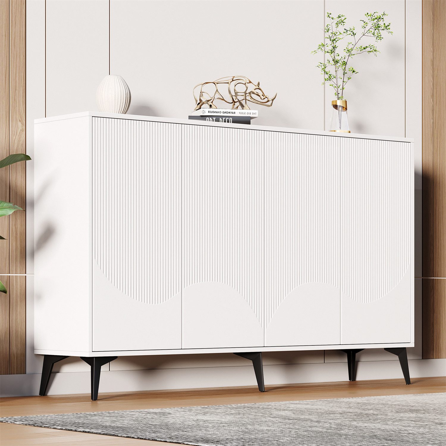 Sideboard Sideboard, Kommode, 4 Türen, Metallbeine, Weiß