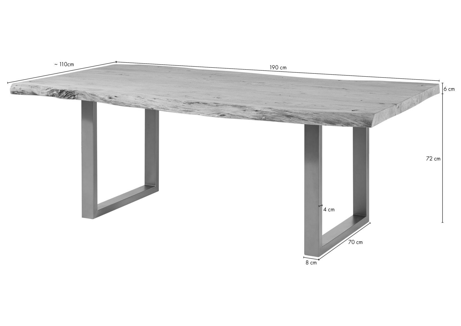 Massivmoebel24 Baumkantentisch FREEFORM (190x110 beige Küchentisch und Esszimmertisch lackiert, aus Echte Natürliche Baumkante, Risse massiv), Unebenheiten Esstisch Echtholz