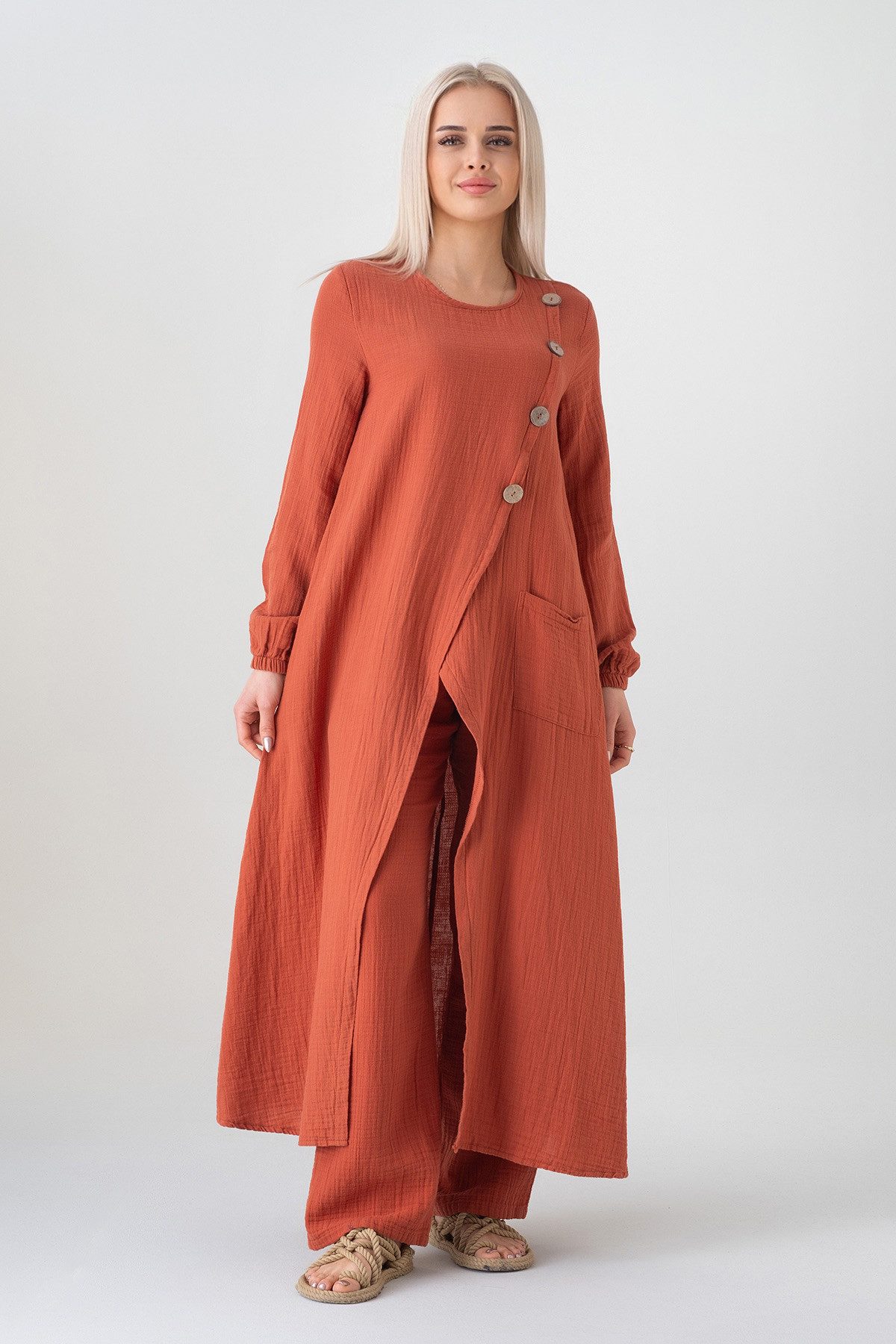 WENOR Longtunika Musselin mit Frontschlitz, Knopfdetail, 100 % Baumwolle, 1 günstig online kaufen