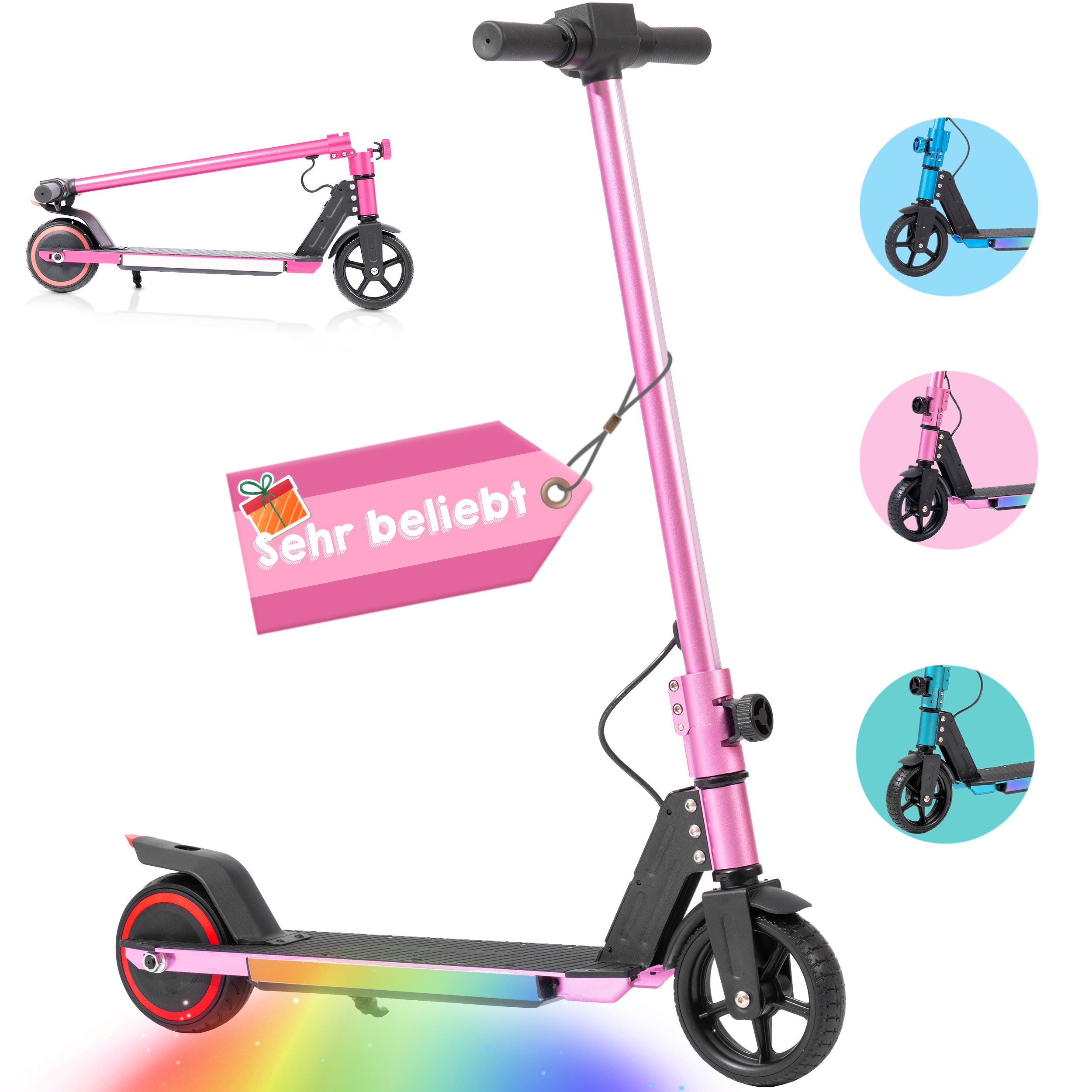 OOTD Elektro-Kinderroller 6,5″ Kinder-E-Scooter mit 24 V Akku, LED-Licht & EBS-Bremse