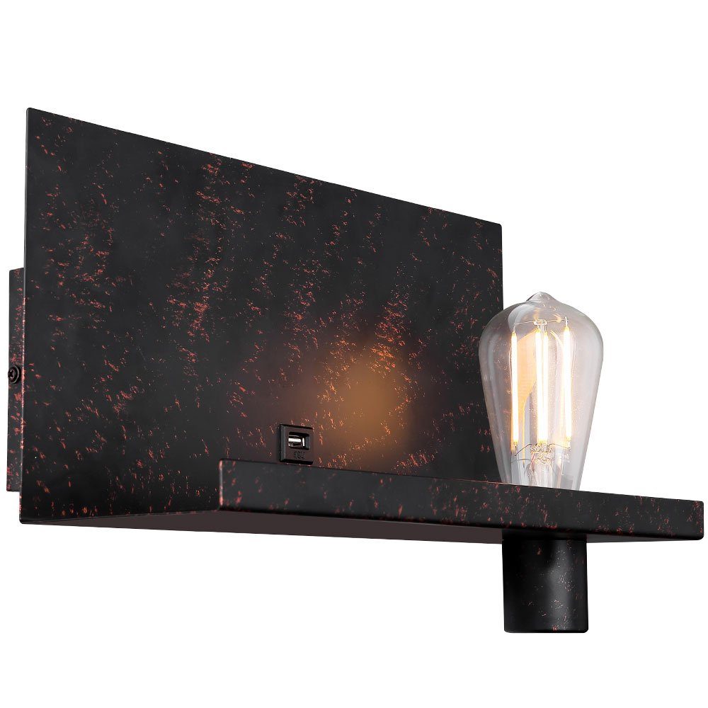 Leuchte inklusive, Wandleuchte, Wand gold Lampe USB Design Leuchtmittel Anschluss patiniert schwarz nicht etc-shop