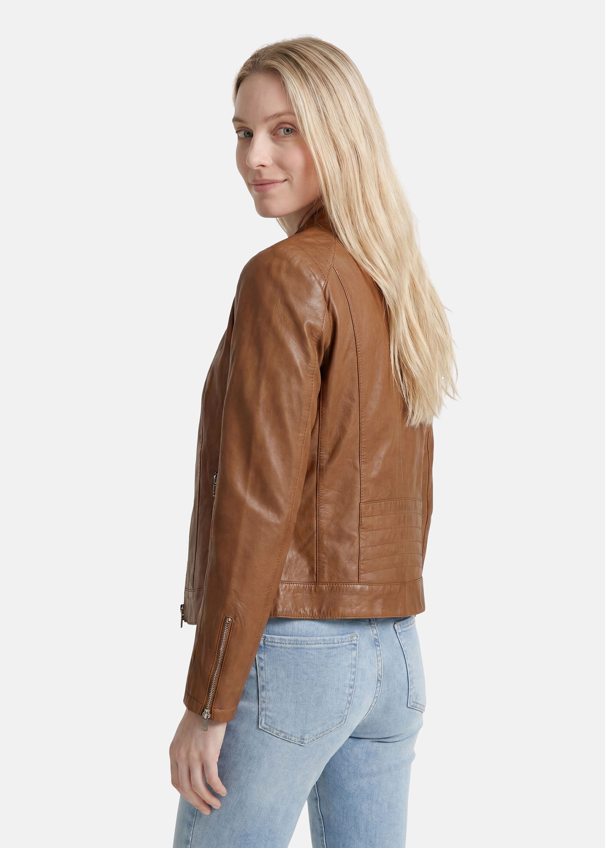 Apple of Eden Lederjacke Stehkragen mit Druckknopf
