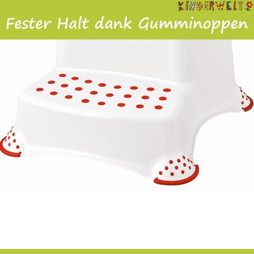 KiNDERWELT Tritthocker Premium zweistufiger Tritthocker weiß/rot stabiler Hocker