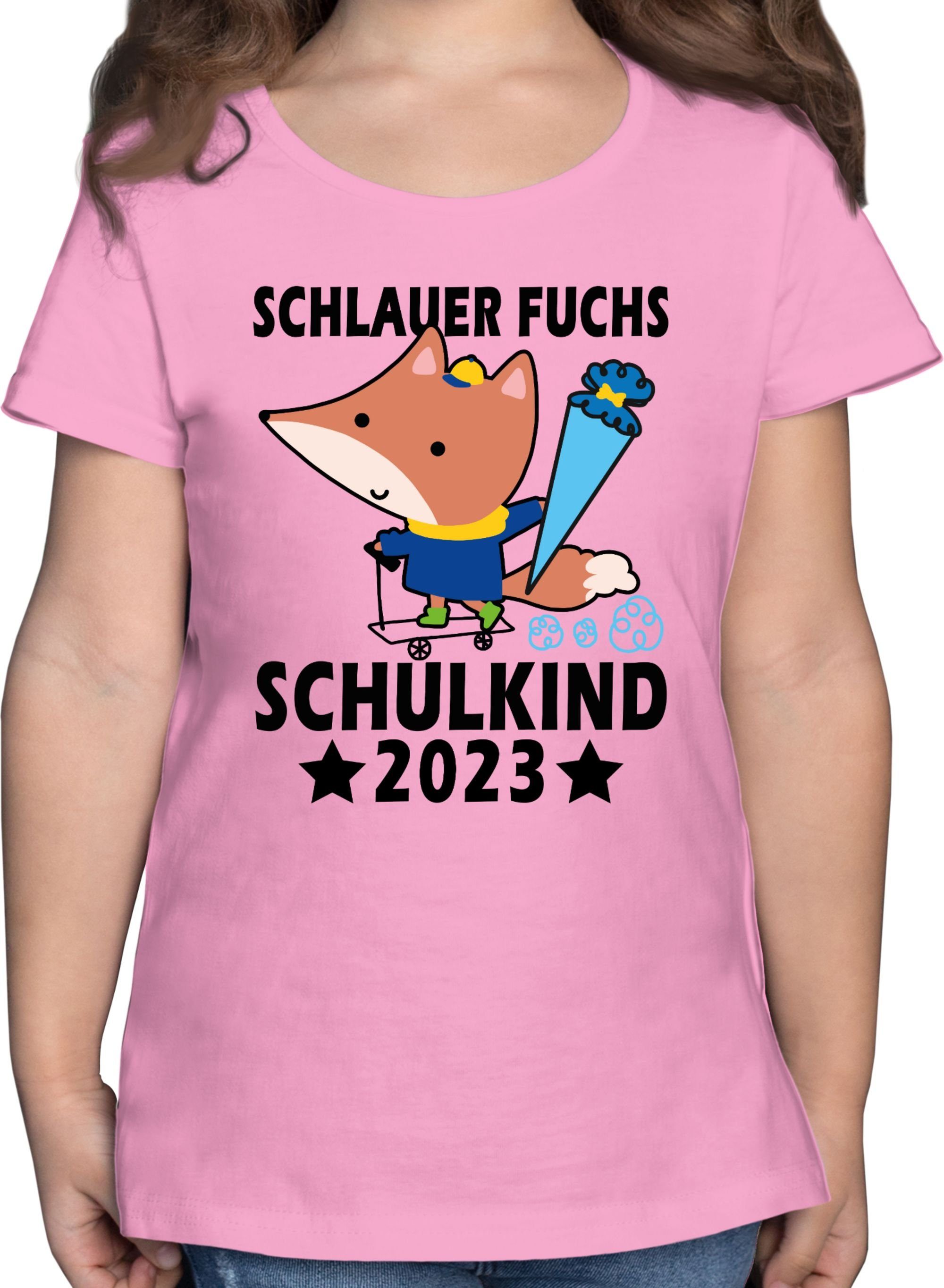 Shirtracer T-Shirt Schlauer Fuchs Schulkind 2023 - schwarz Einschulung Mädchen 2 Rosa