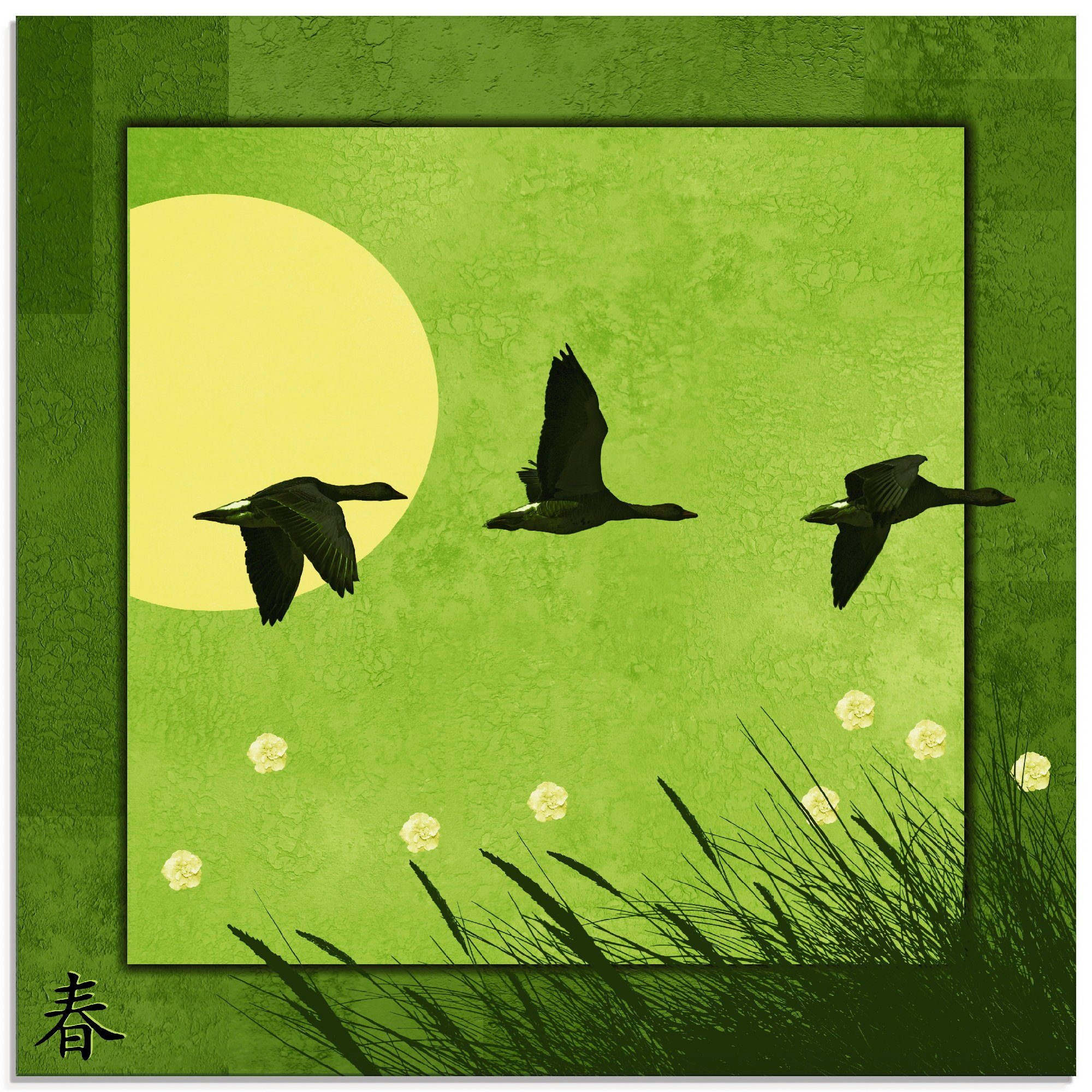 (1 Serie Glasbild Vögel verschiedenen Größen in Jahreszeiten, St), vier Artland