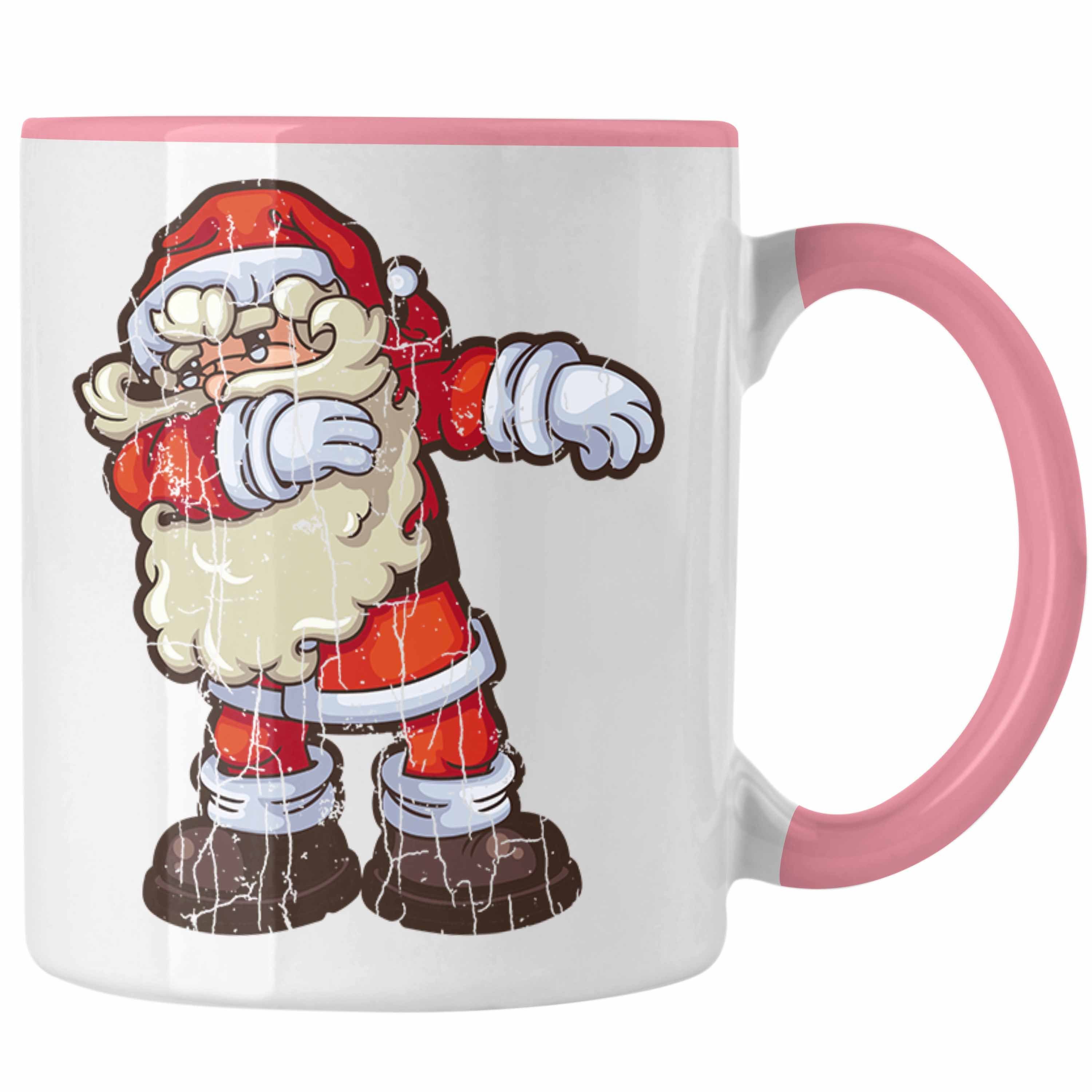 Trendation Tasse Trendation - Weihnachten Tasse Weihnachtsmann für Kinder Weihnachtstasse Lustig Geschenk Becher Jungs Jungen Mädchen Cute Grafik Rosa