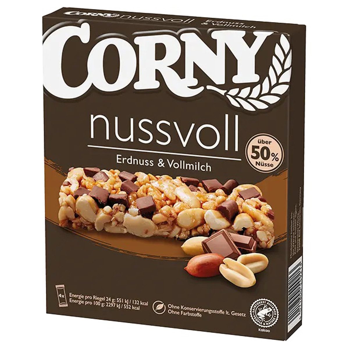 CORNY Cerealien, Corny Nussvoll Erdnuss und Vollmilchschokolade Riegel 4x24g 96g