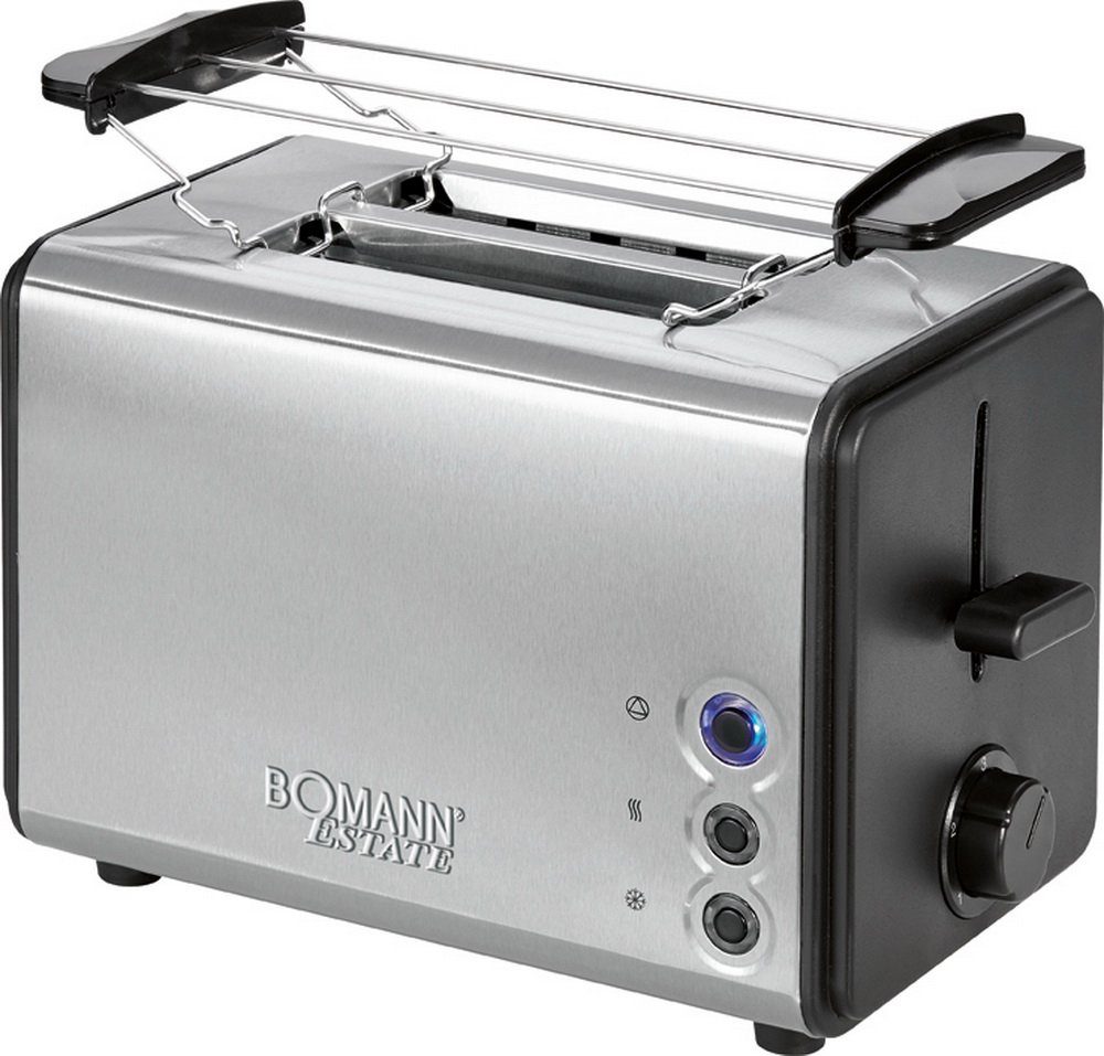 BOMANN Toaster Edelstahl 2-Scheiben Toastautomat mit Brötchenaufsatz, 2 kurze Schlitze, für 2 Scheiben, 850 W, max., Krümelschublade, Stufenlos einstellbarer Bräunungsgrad