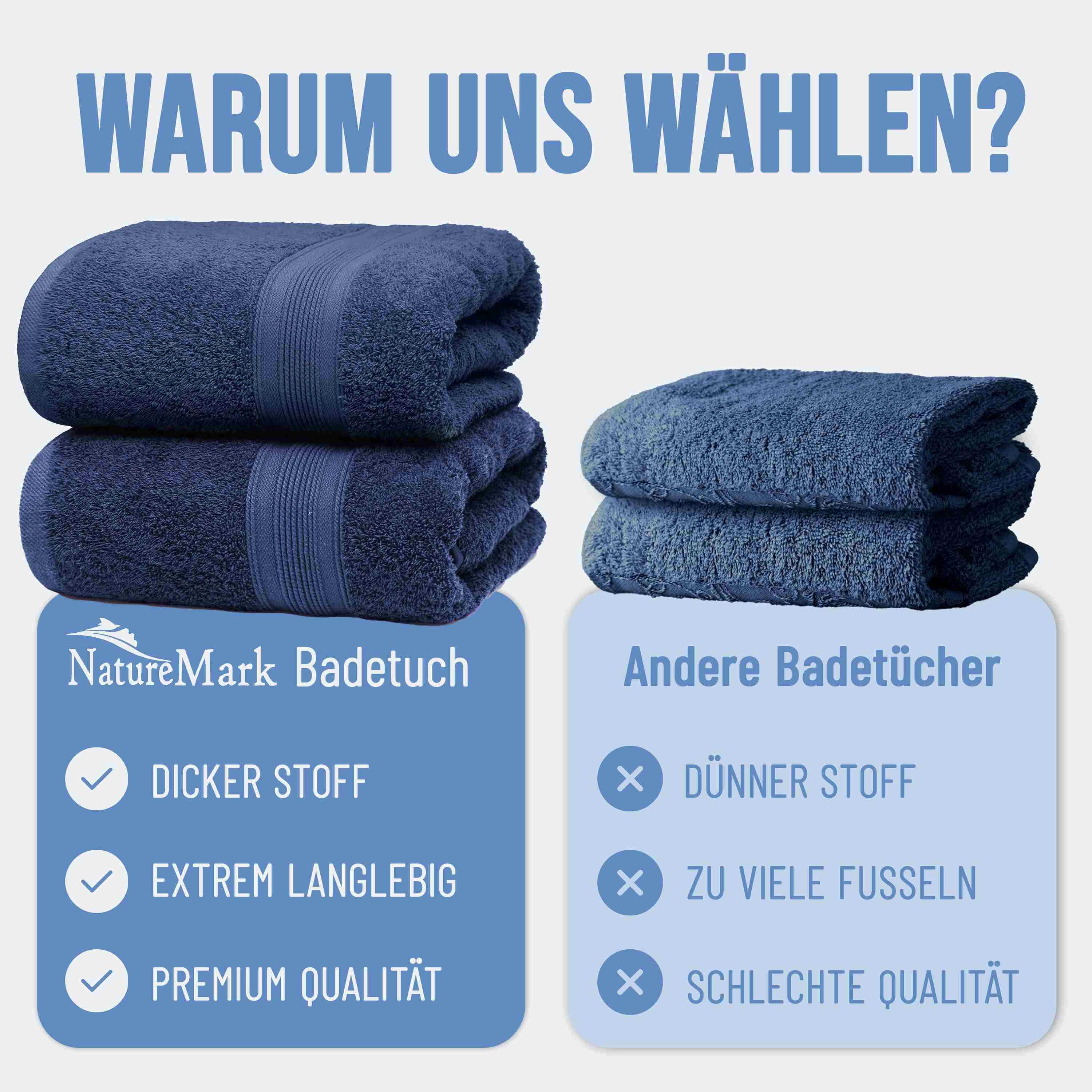 NatureMark Badetuch 2er-Set Frottier Badetücher 100x150cm, 100% Baumwolle (2-St), Premium Qualität, BADETUCH, Bade-Handtuch, 100x150cm – Bild 5 von 5