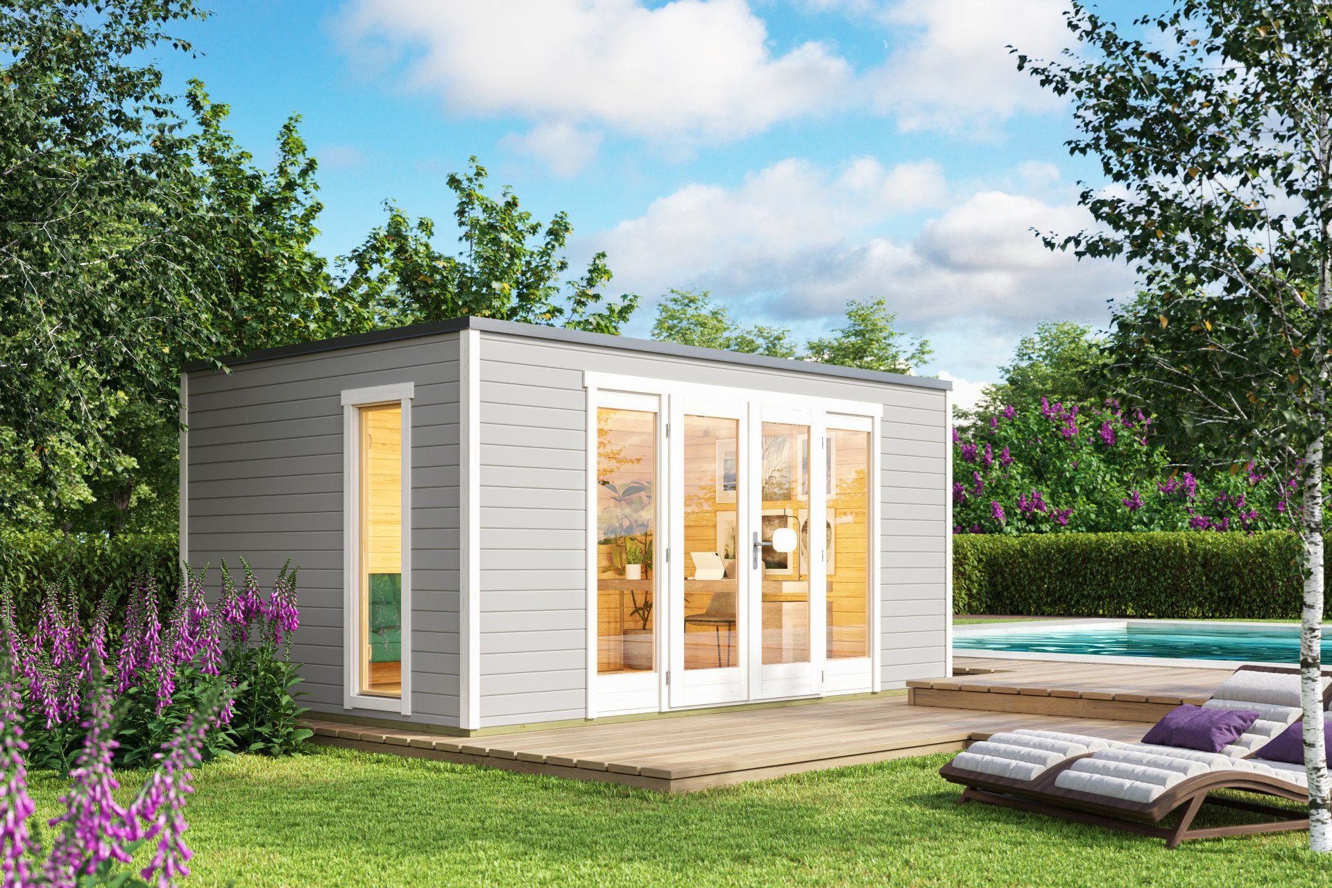 LASITA MAJA Gartenhaus Flachdach 5x3m Holz Palermo 2, BxT: 450x300 cm
